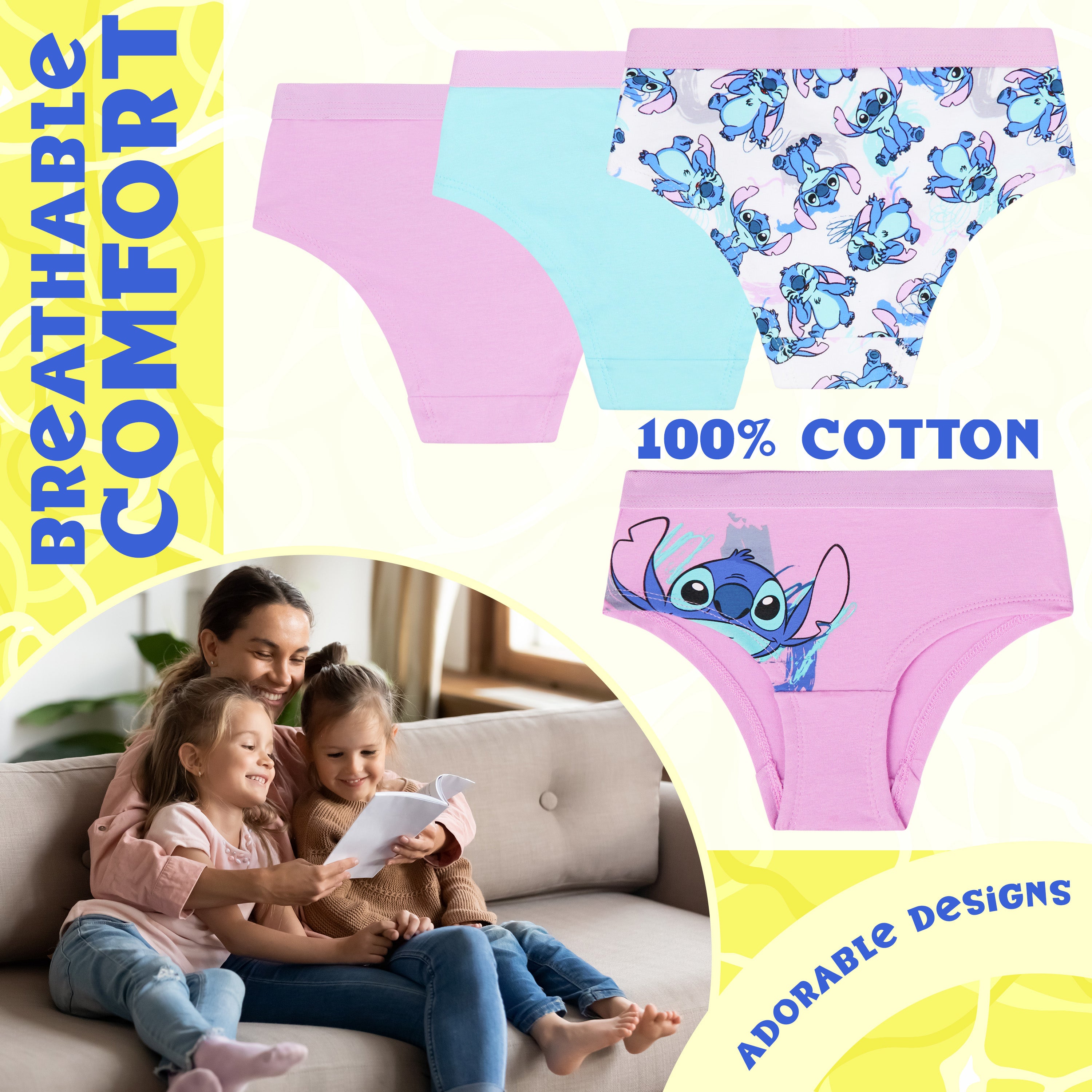 stitch-lot-slips-fille-coton-culotte-enfant-5-paires image 3