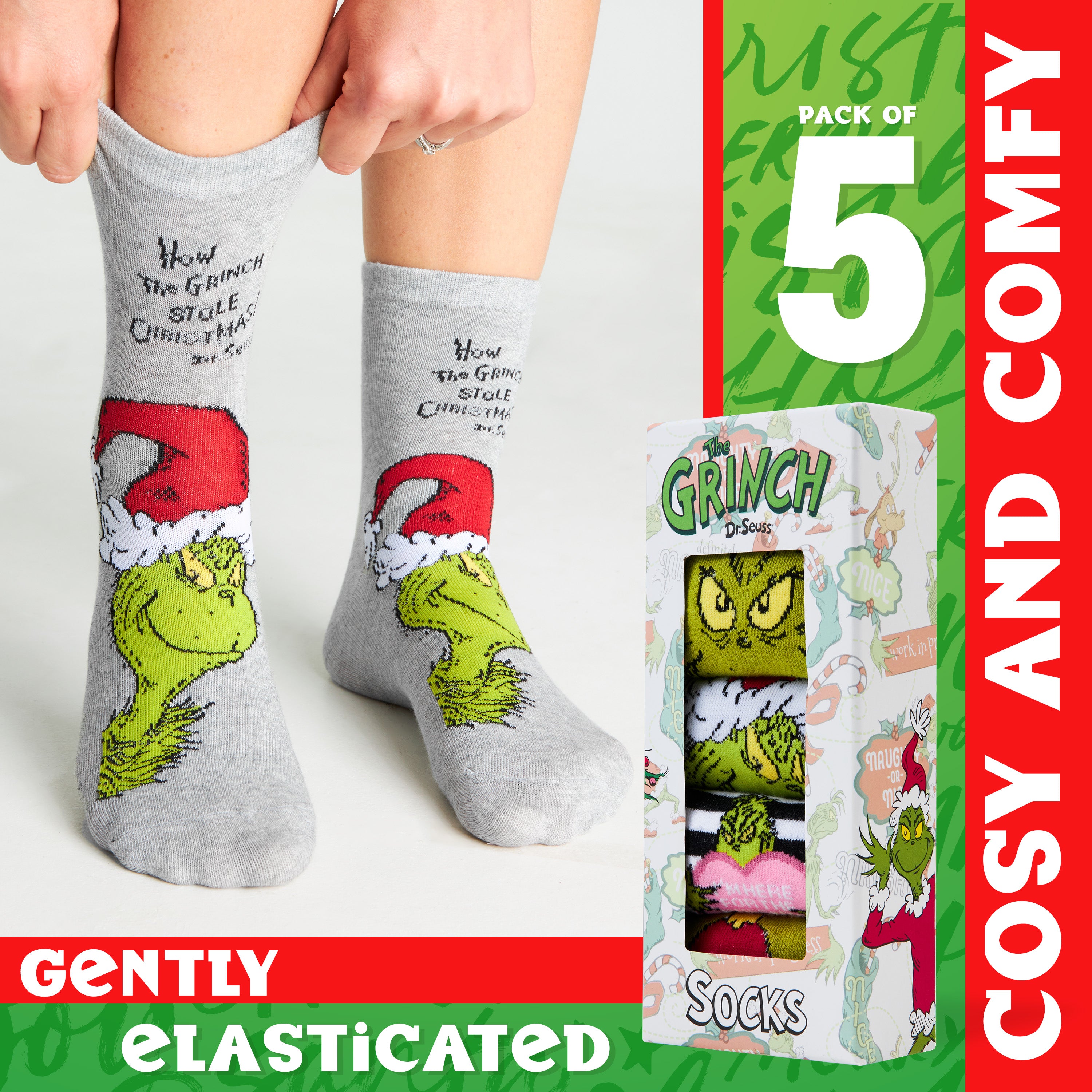 grinch-chaussettes-femme-mi-mollet-coton-lot-5-no-l image 4