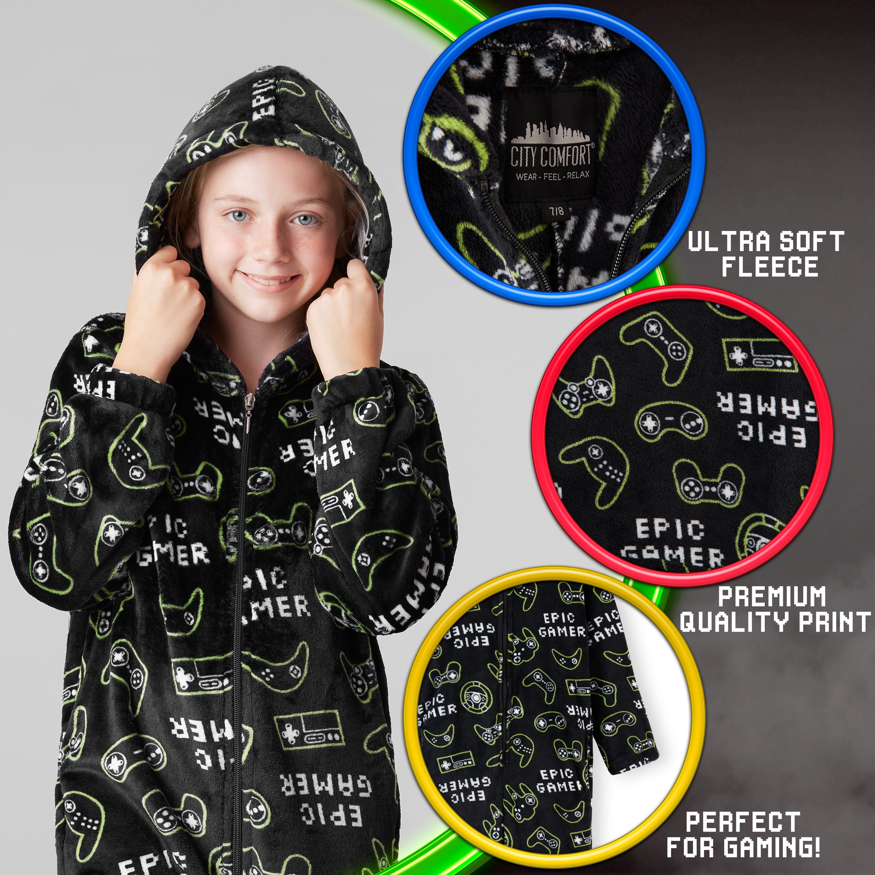 citycomfort-onesie-enfant-polaire-gaming-9-10-ans-pyjama image 2
