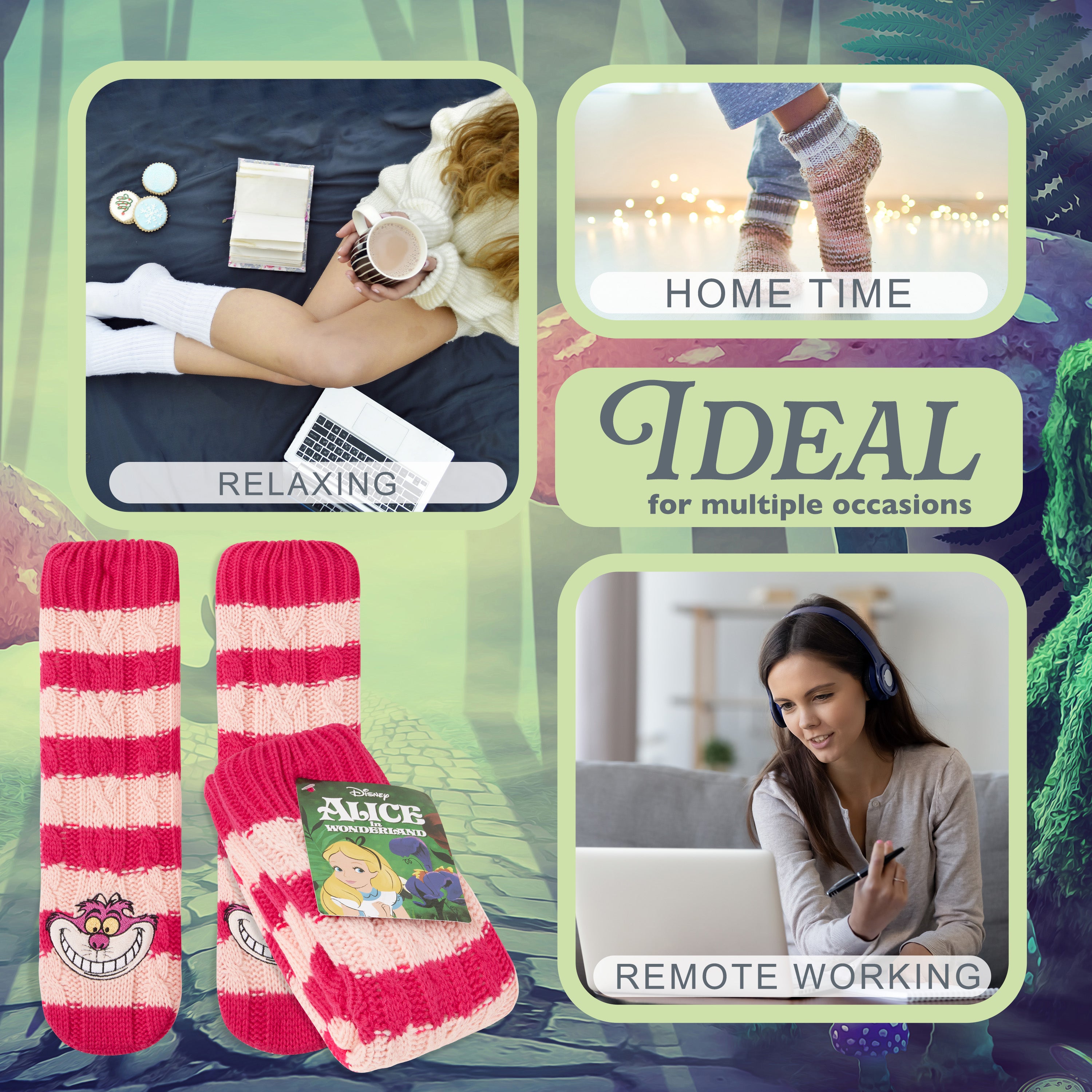 disney-cheshire-cat-chaussettes-pilou-femme-rose-fonc image 5
