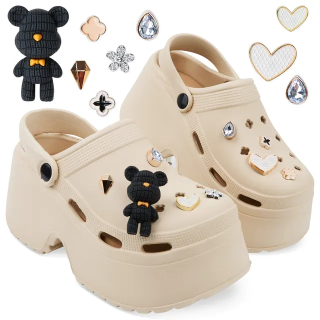 citycomfort-sabots-femme-plateforme-beige-charms-amovibles image 1