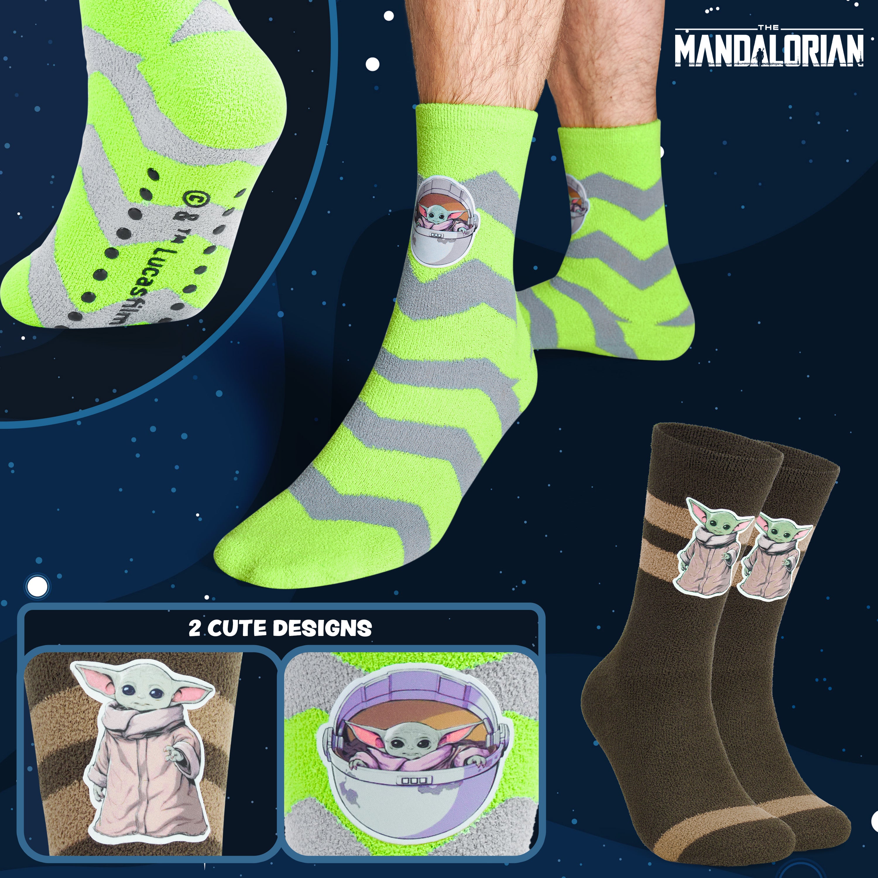 disney-mandalorian-chaussettes-pilou-homme-baby-yoda-lot-2-antid-rapant image 3