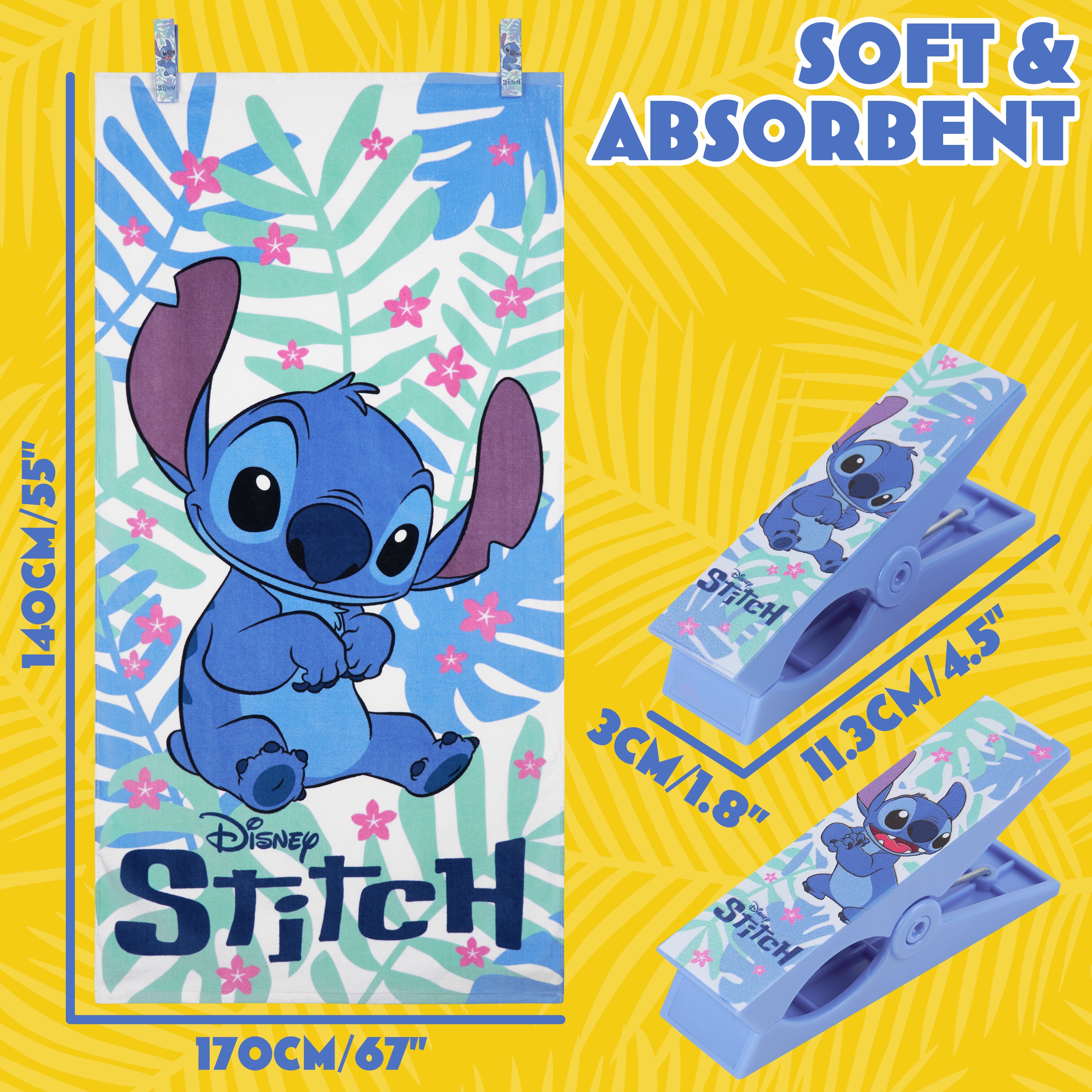 disney-stitch-serviette-plage-enfant-140x70cm-2-pinces image 6