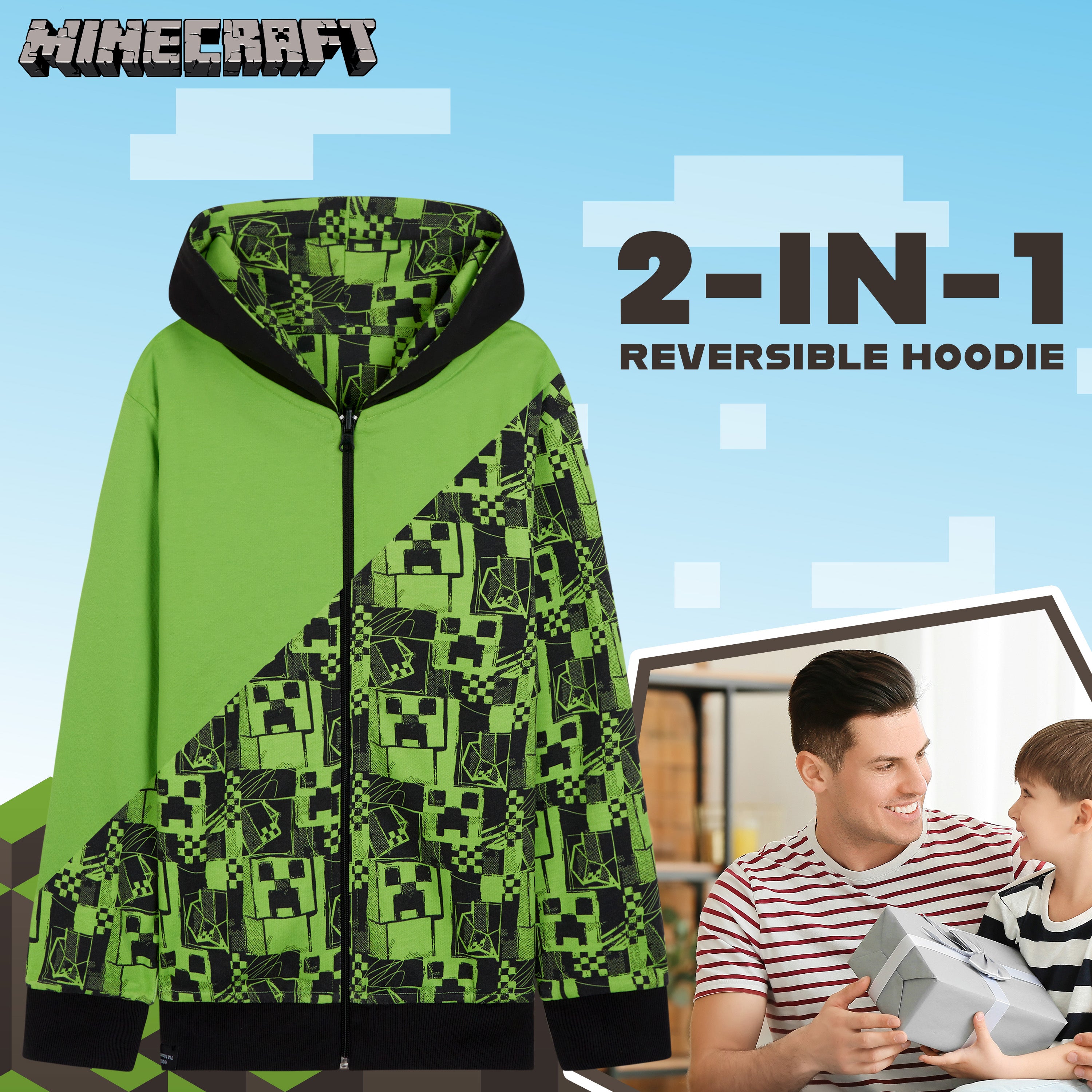 minecraft-sweat-capuche-r-versible-gar-on-zip-5-6-ans image 2