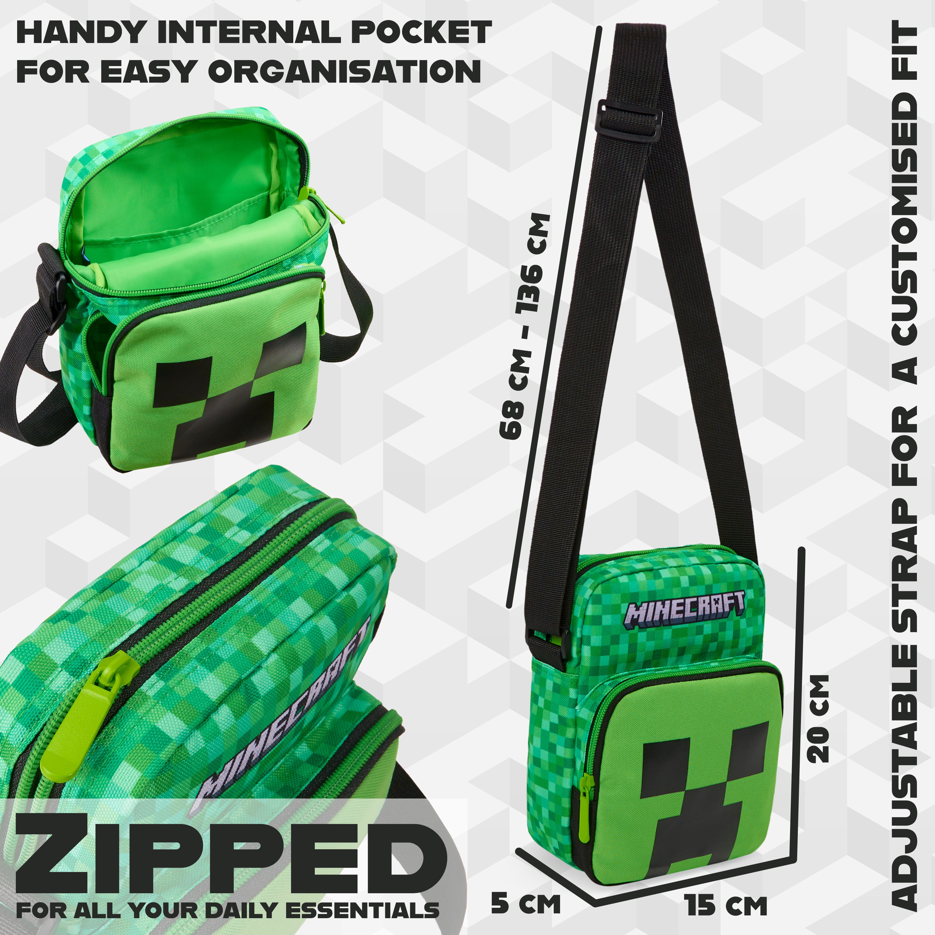 get-trend-minecraft-sac-bandouli-re-enfant-creeper-r-glable image 6