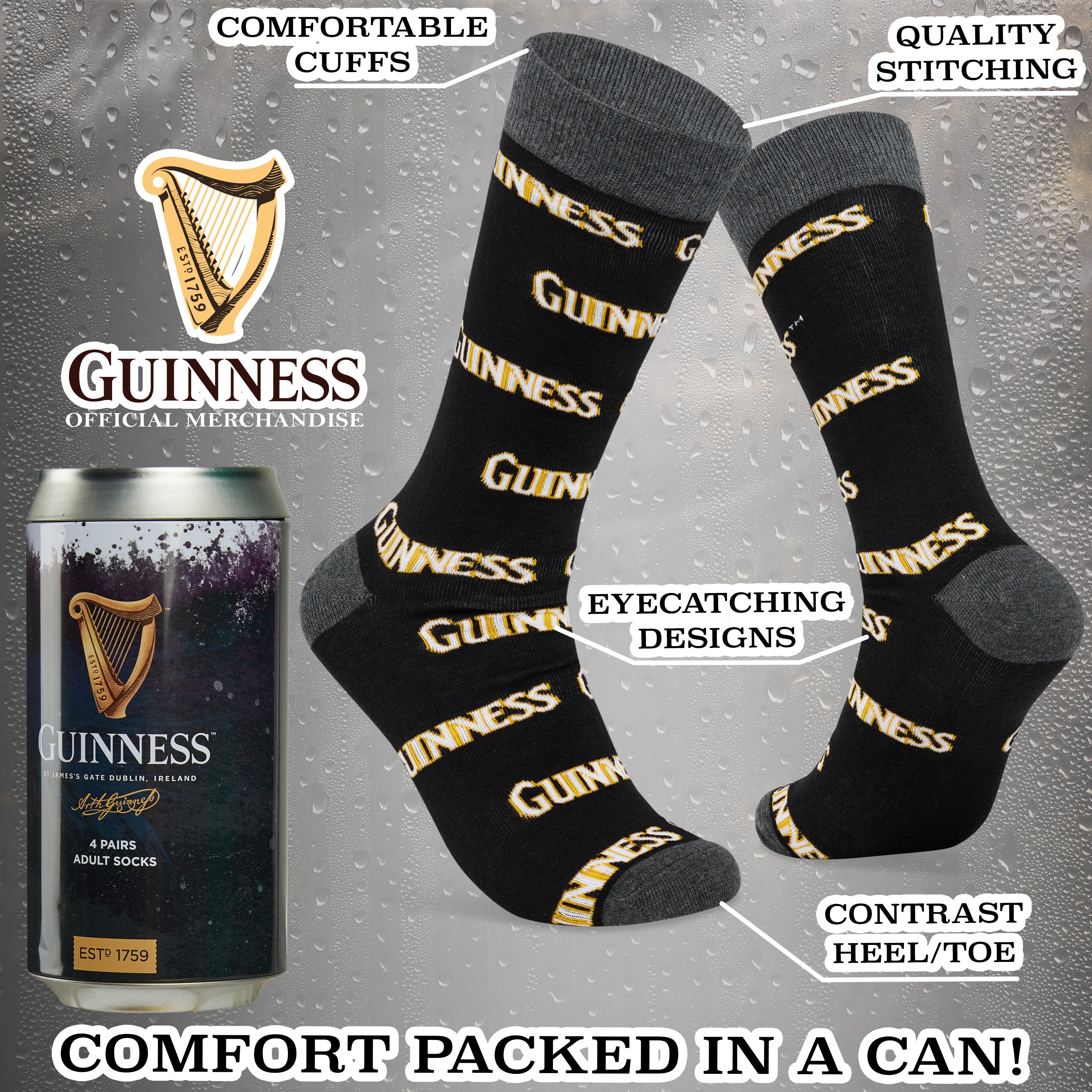 guinness-chaussettes-homme-lot-4-paires-mi-mollet-fun image 3