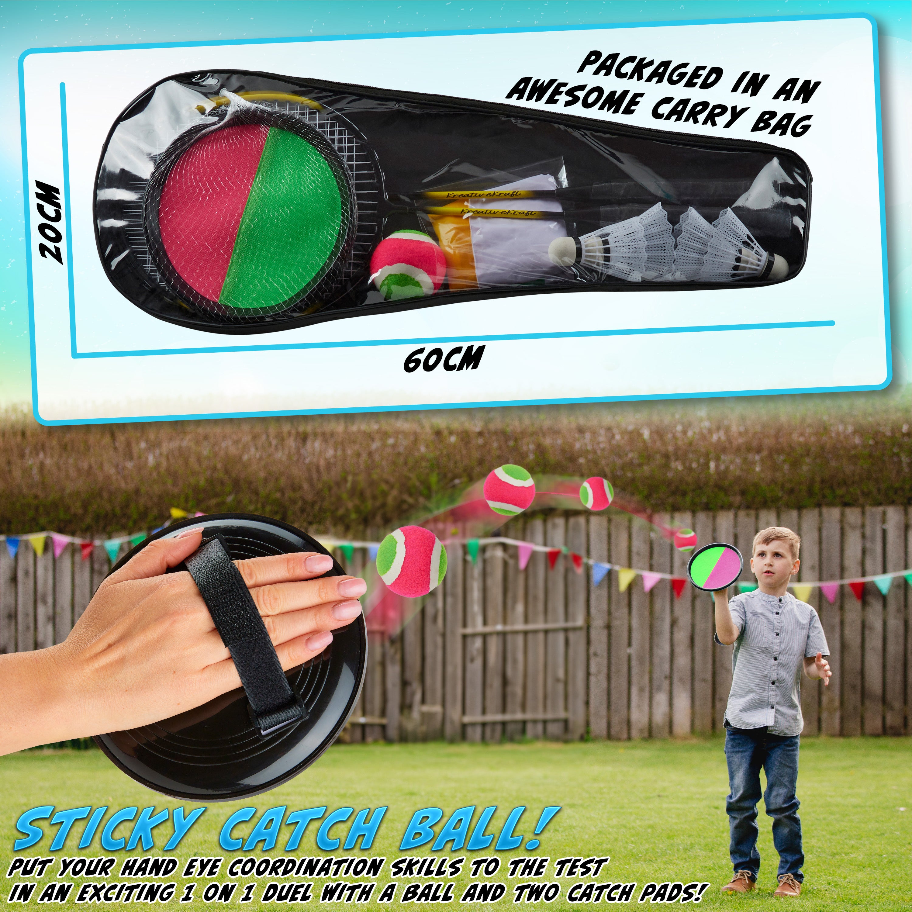 kreativekraft-badminton-set-3-jeux-raquettes-jardin image 6