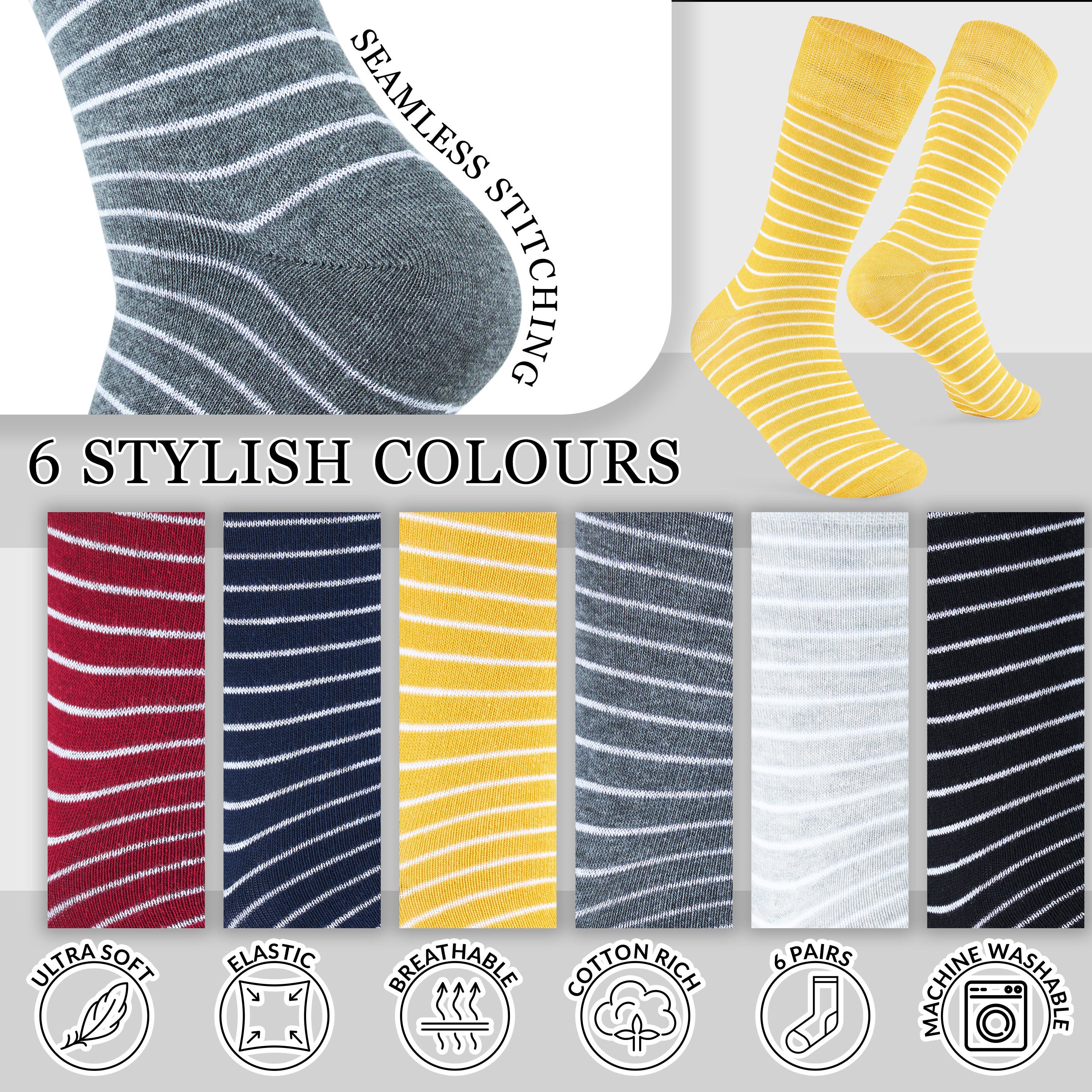citycomfort-chaussettes-homme-ray-es-lot-6-paires-coton image 4