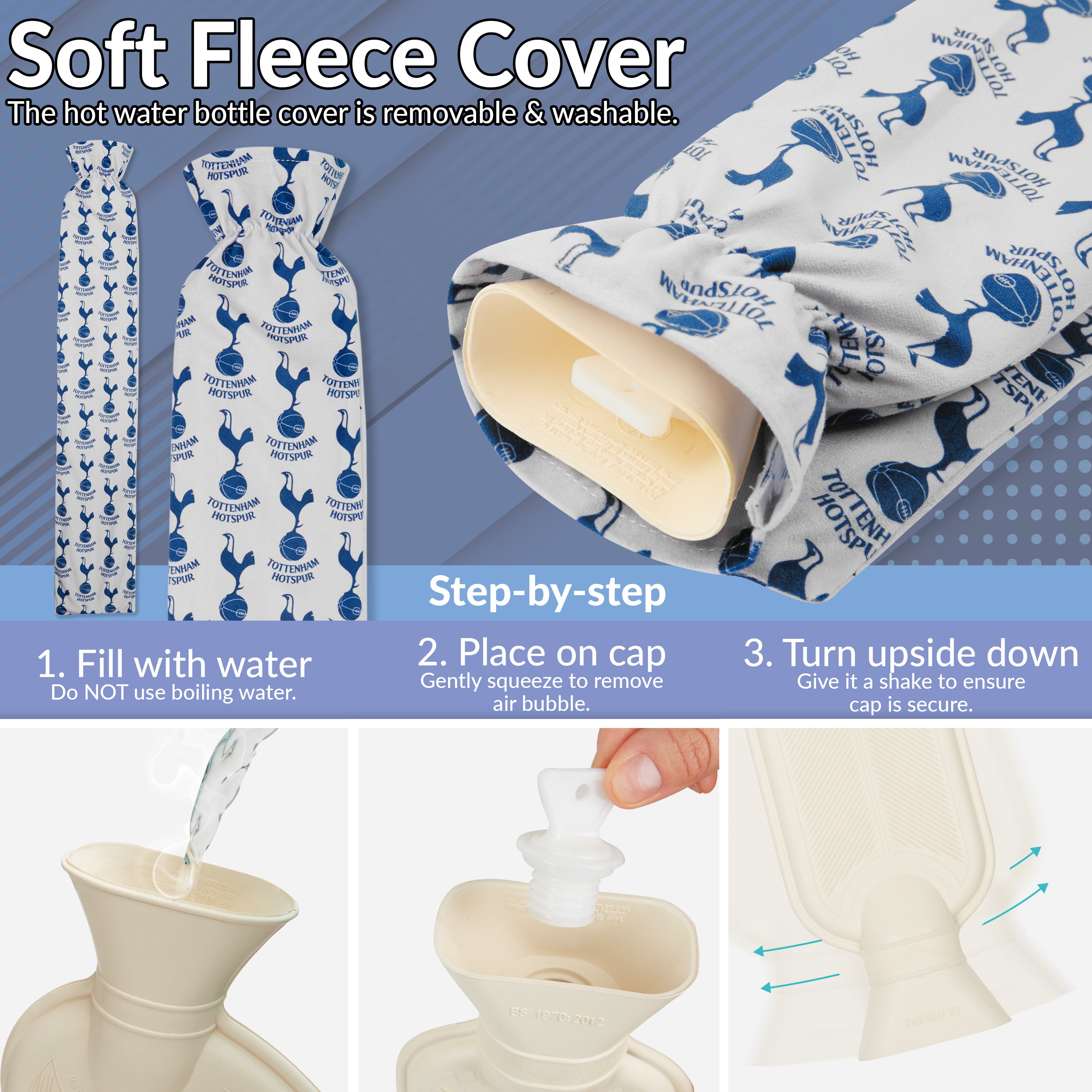 tottenham-hotspur-bouillotte-longue-2l-housse-douce-blanc-marine image 6