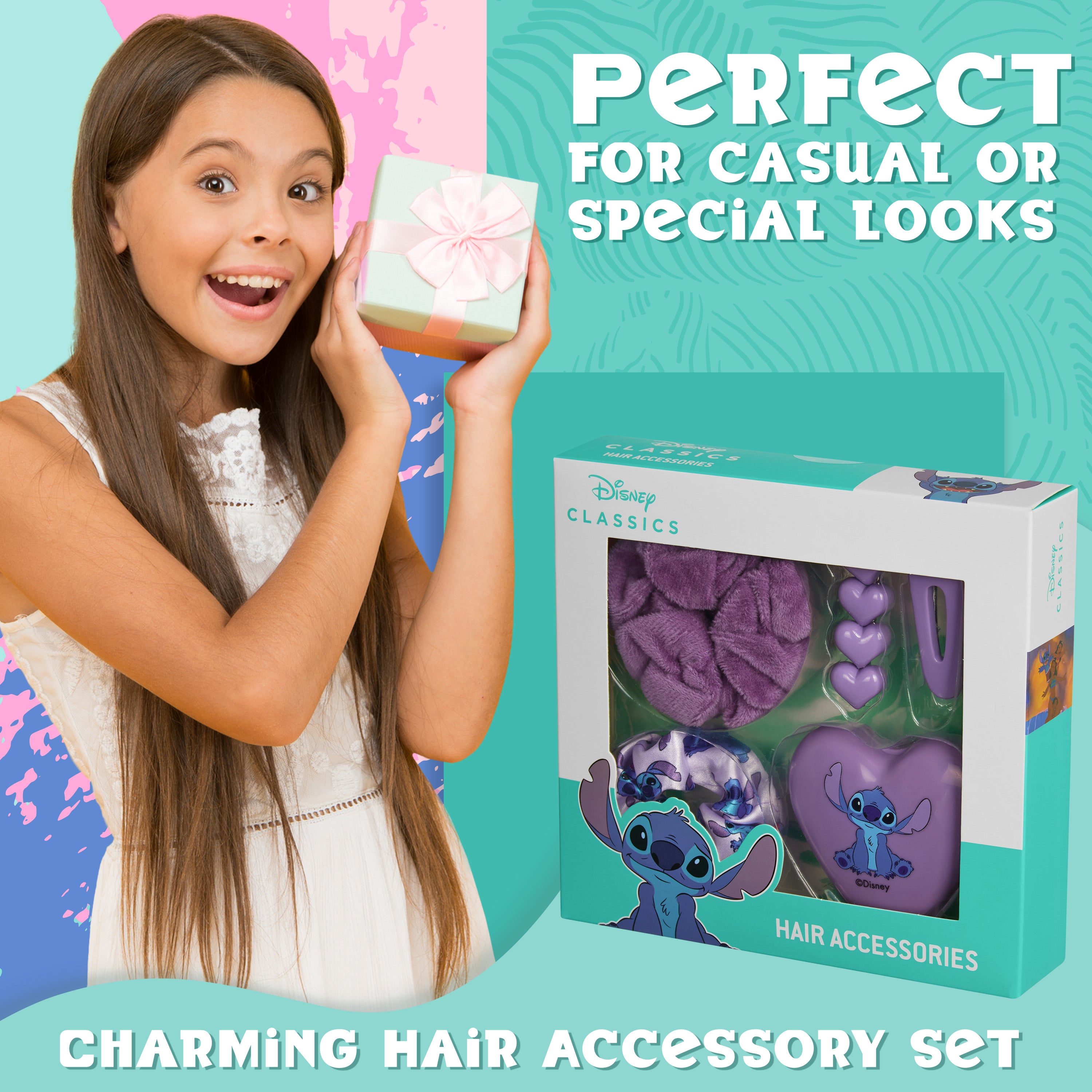 disney-stitch-set-5-accessoires-cheveux-chouchous-pinces-bleu image 3