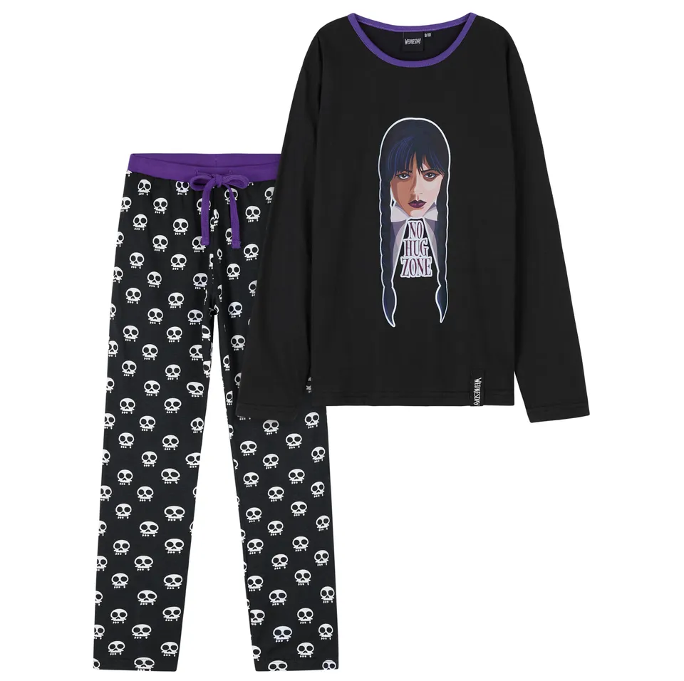 get-trend-girls-wednesday-pyjama-long-fille-coton-noir-2-pi-ces image 1