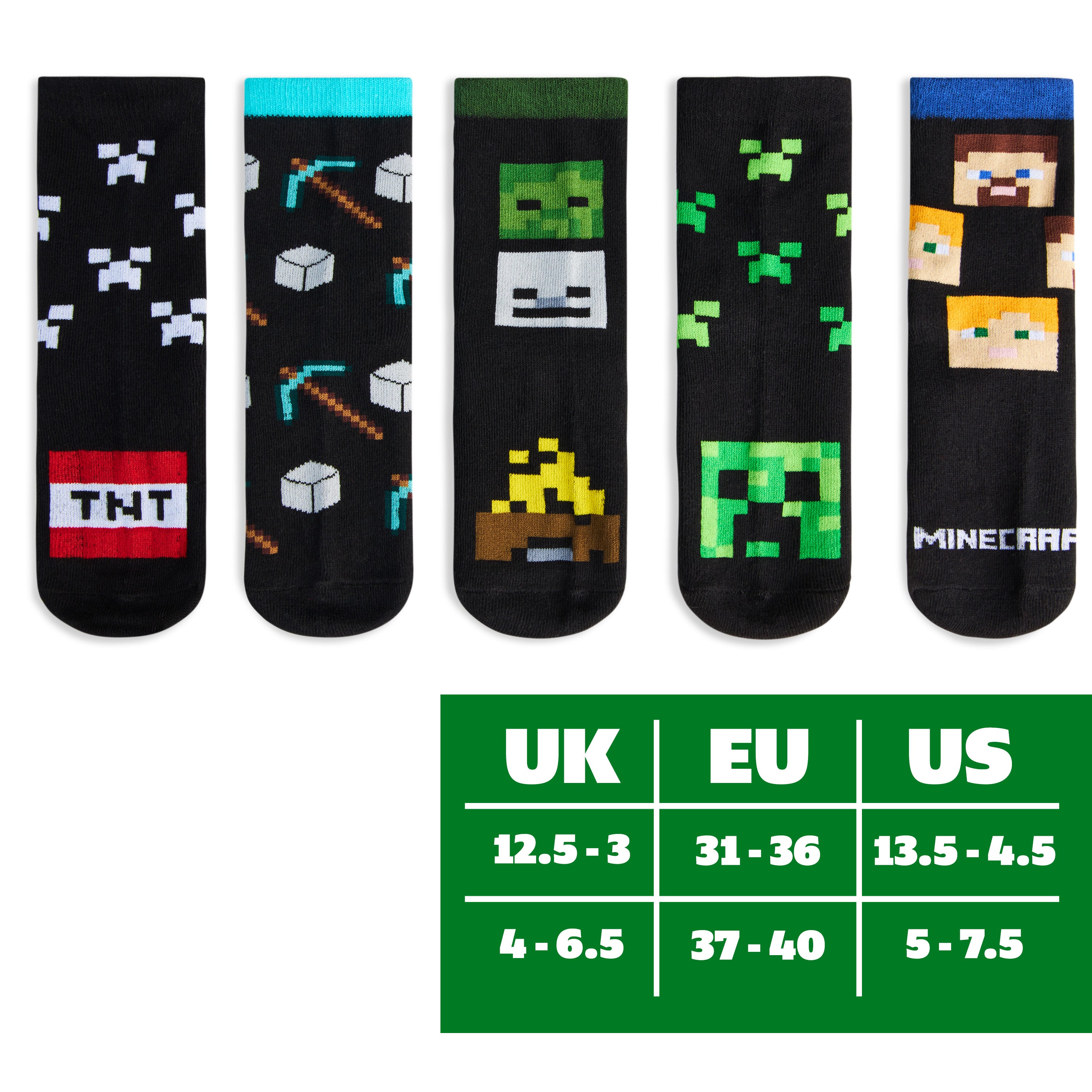 minecraft-creeper-chaussettes-mi-mollet-enfant-lot-5-paires-respirant image 5