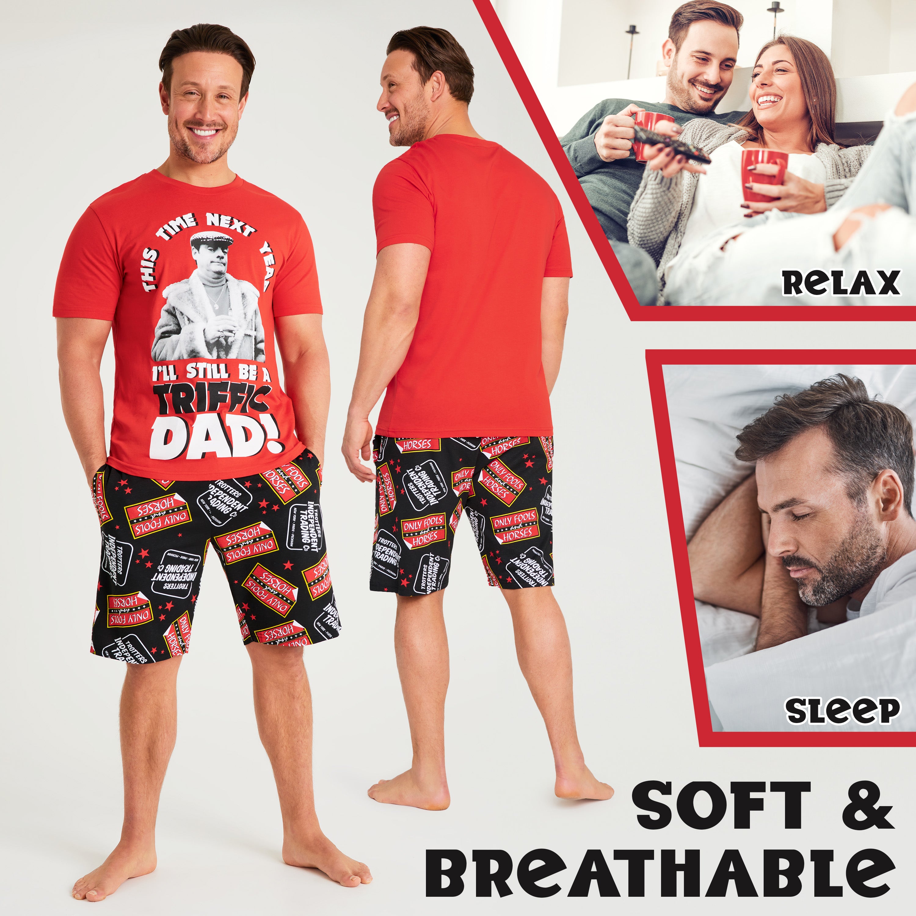 only-fools-and-horses-pyjama-short-homme-coton-rouge-noir image 5