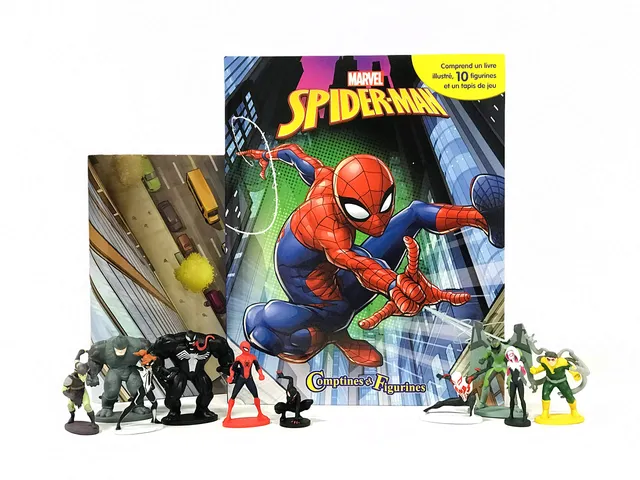 marvel-toys-spiderman-livre-illustr-10-figurines-tapis-de-jeu image 1