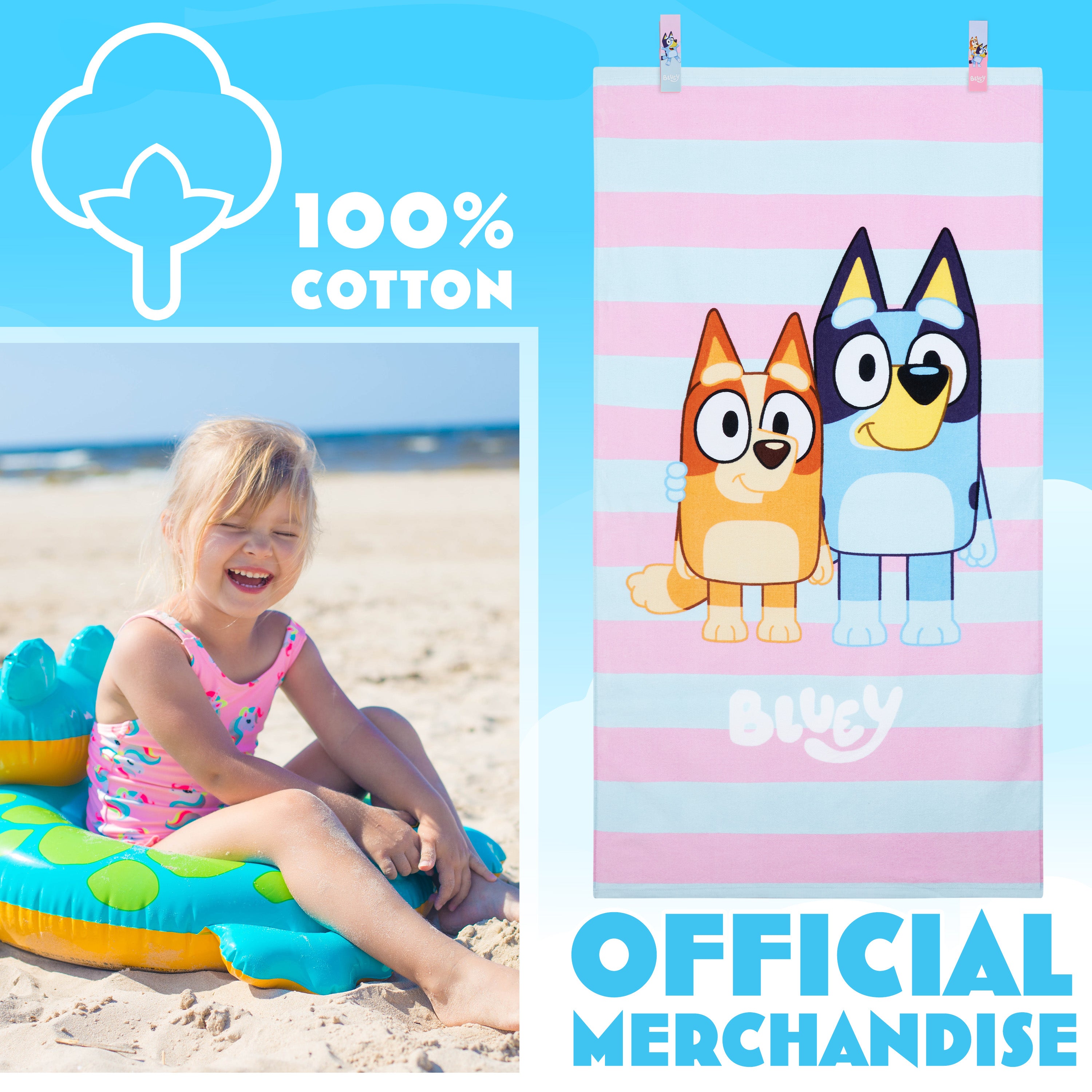 bluey-serviette-plage-enfant-coton-140x70cm-2-pinces image 3
