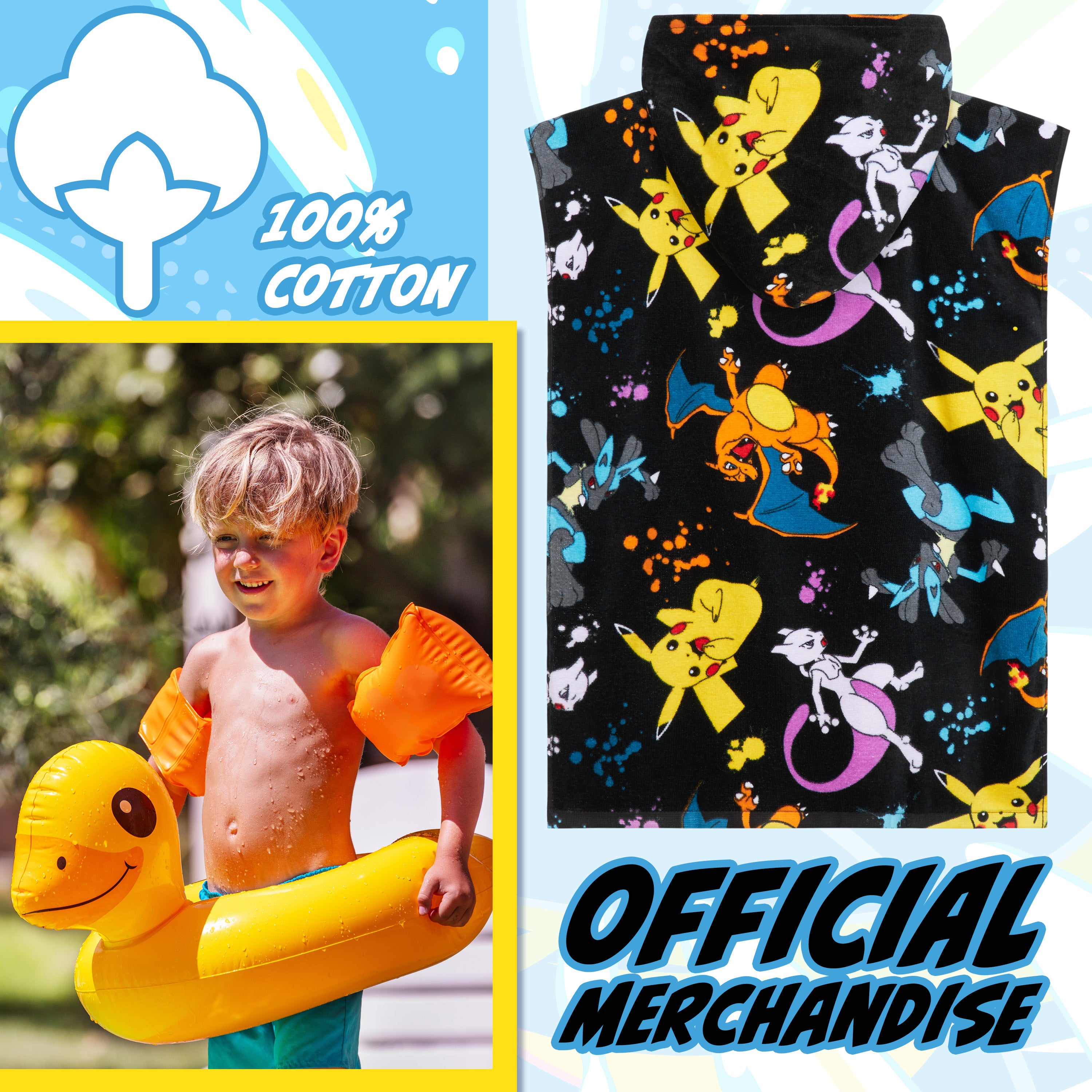 pokemon-poncho-serviette-capuche-enfant-10-13-ans-noir-multi image 3