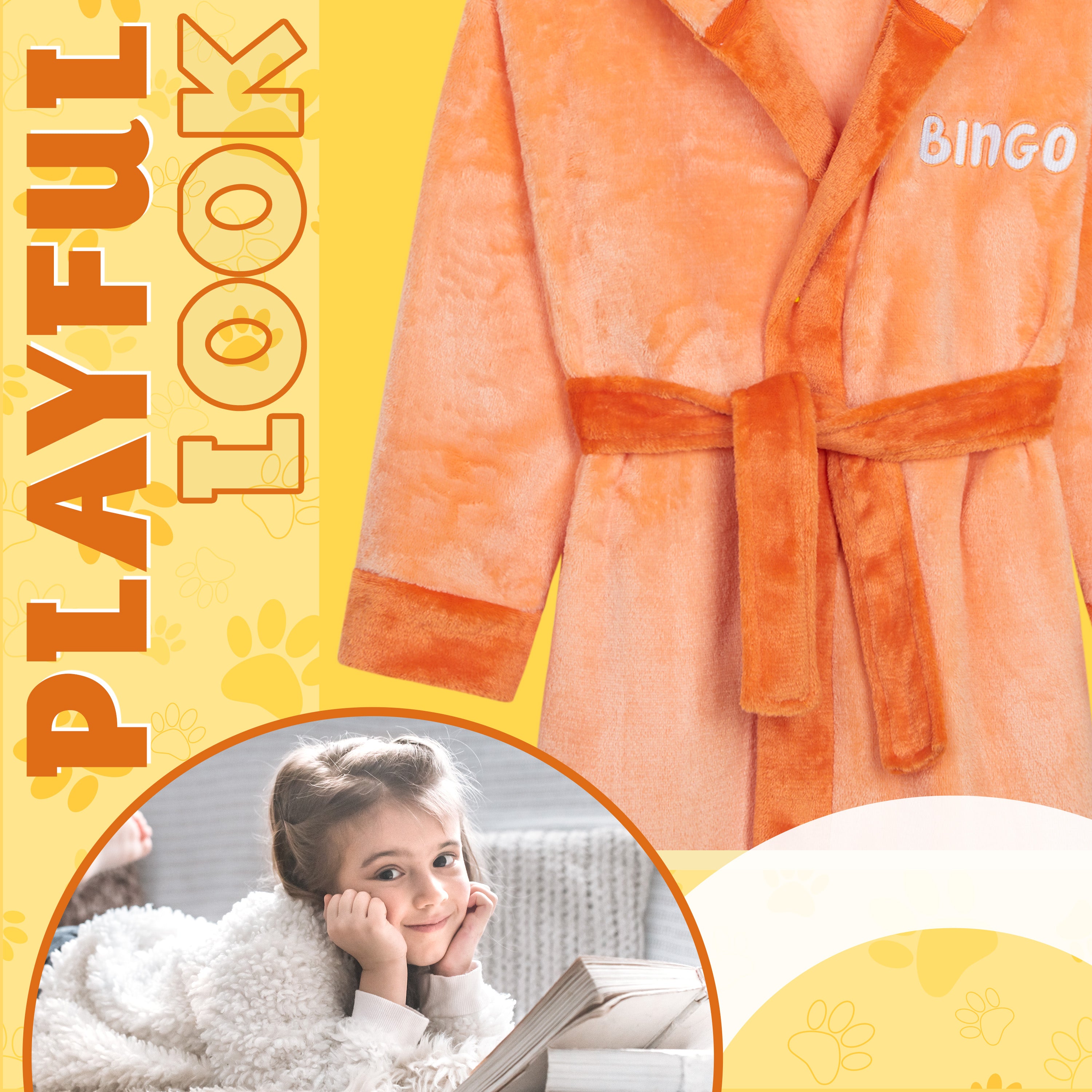 bluey-peignoir-polaire-fille-capuche-ceinture-orange-5-6-ans image 5
