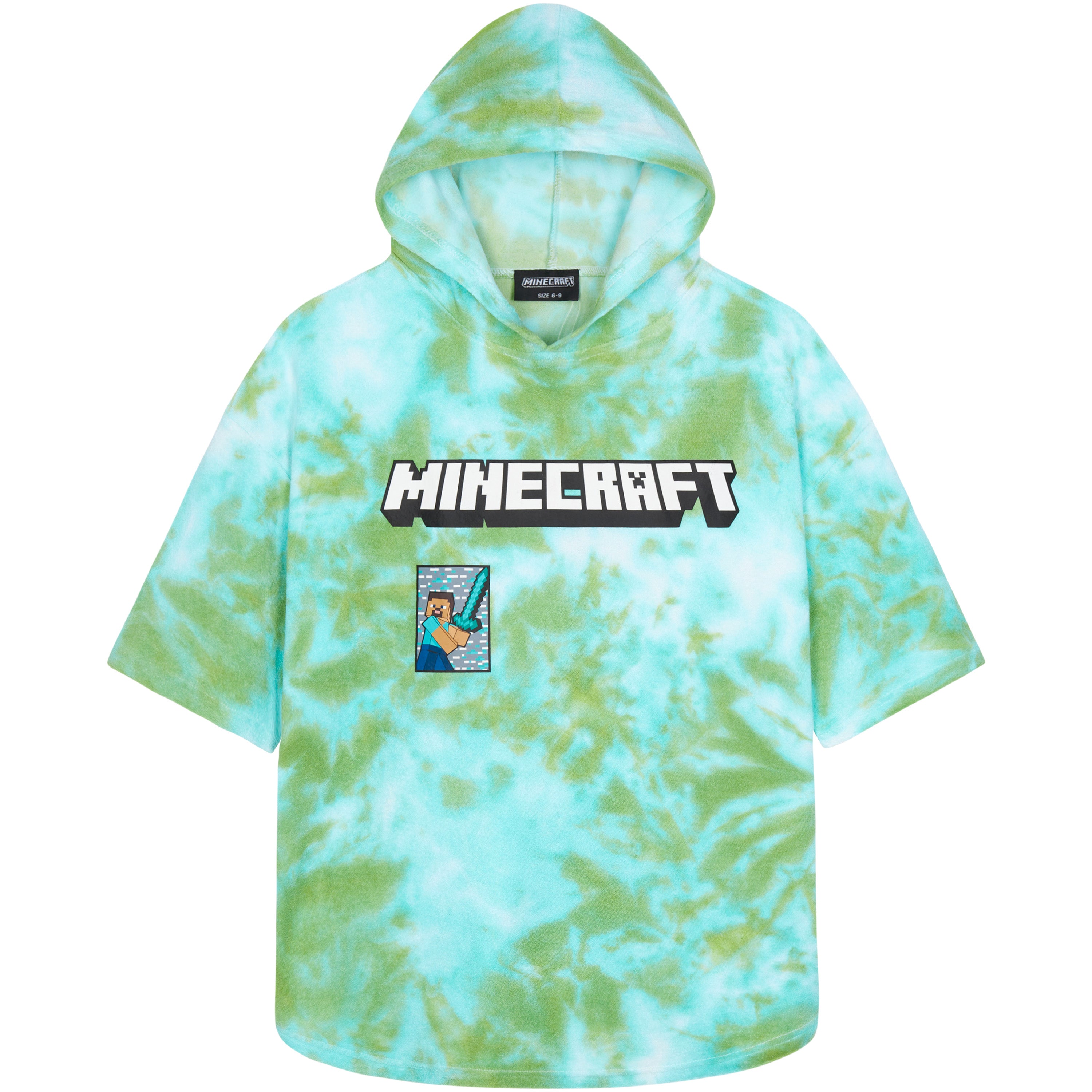 minecraft-poncho-serviette-capuche-enfant-vert-6-9-ans image 1