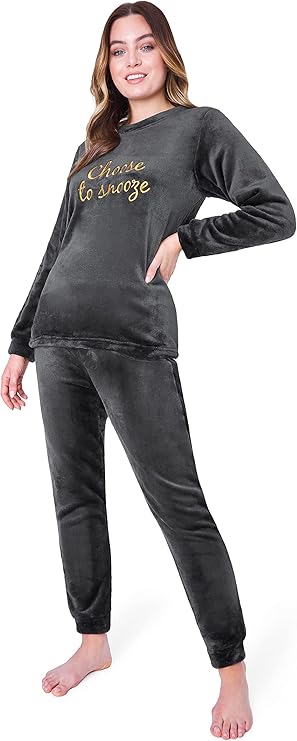 citycomfort-pyjama-femme-polaire-pilou-noir-chaud image 7