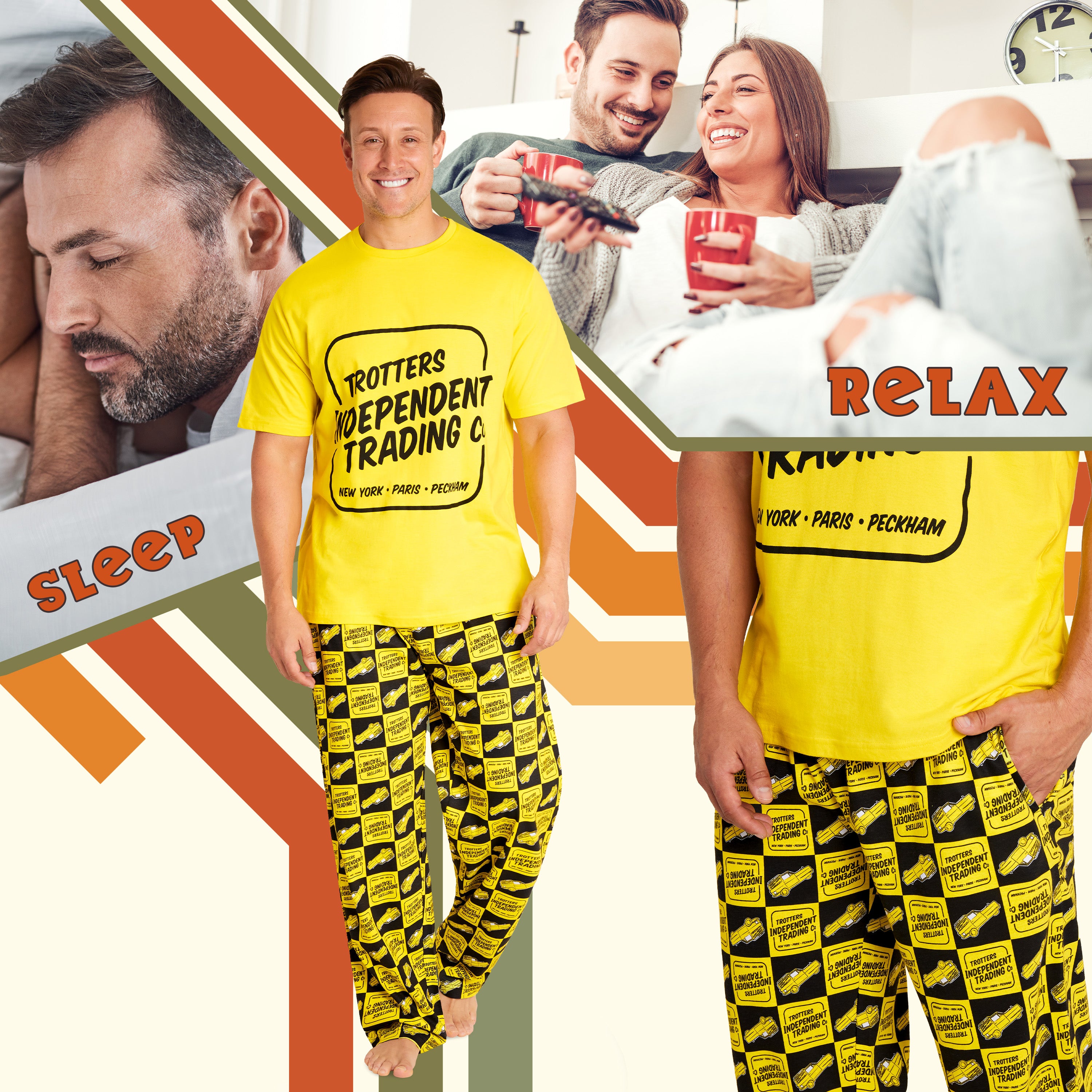 only-fools-and-horses-pyjama-homme-coton-jaune-manches-courtes image 4