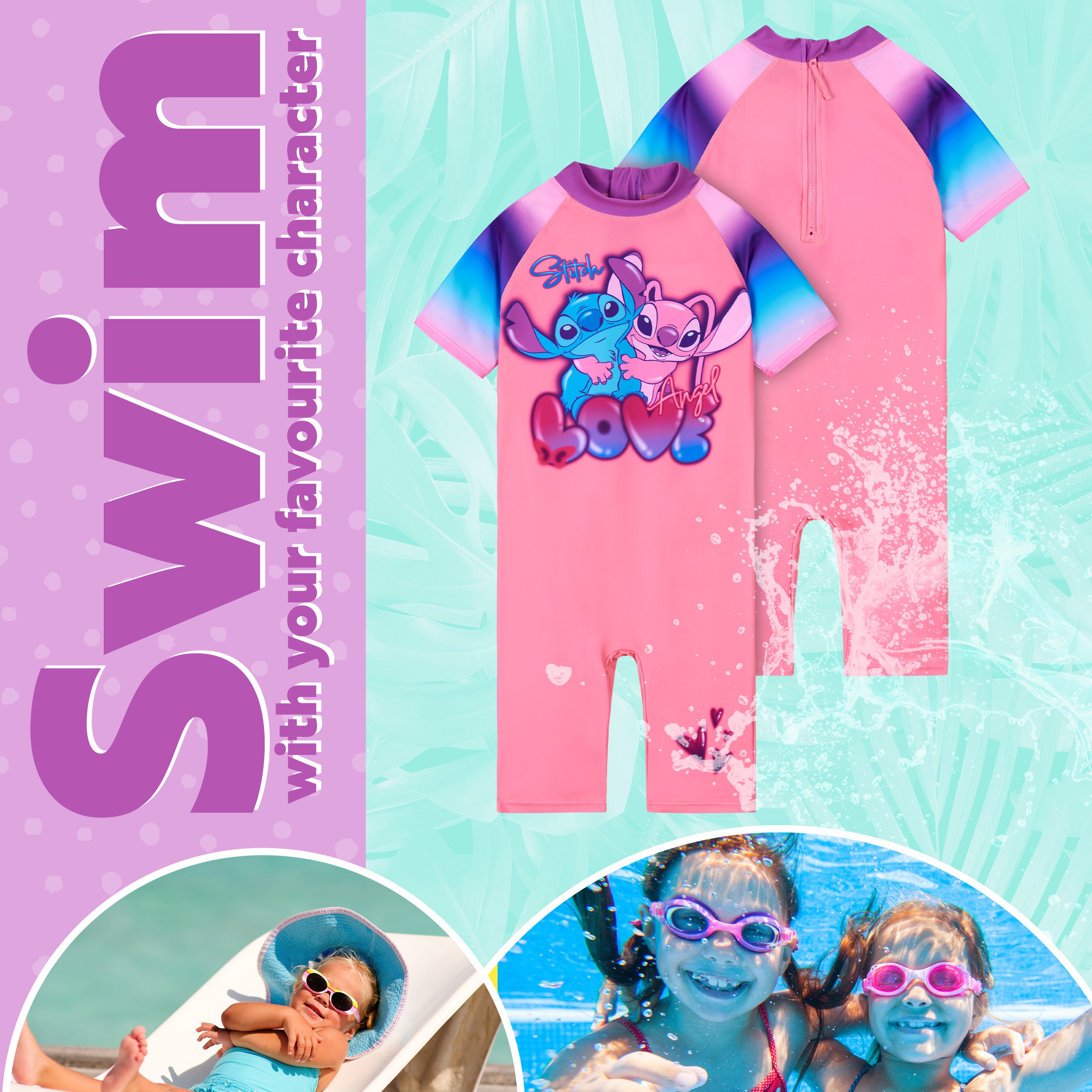 disney-maillot-une-pi-ce-fille-extensible-stitch-ariel-elsa image 5