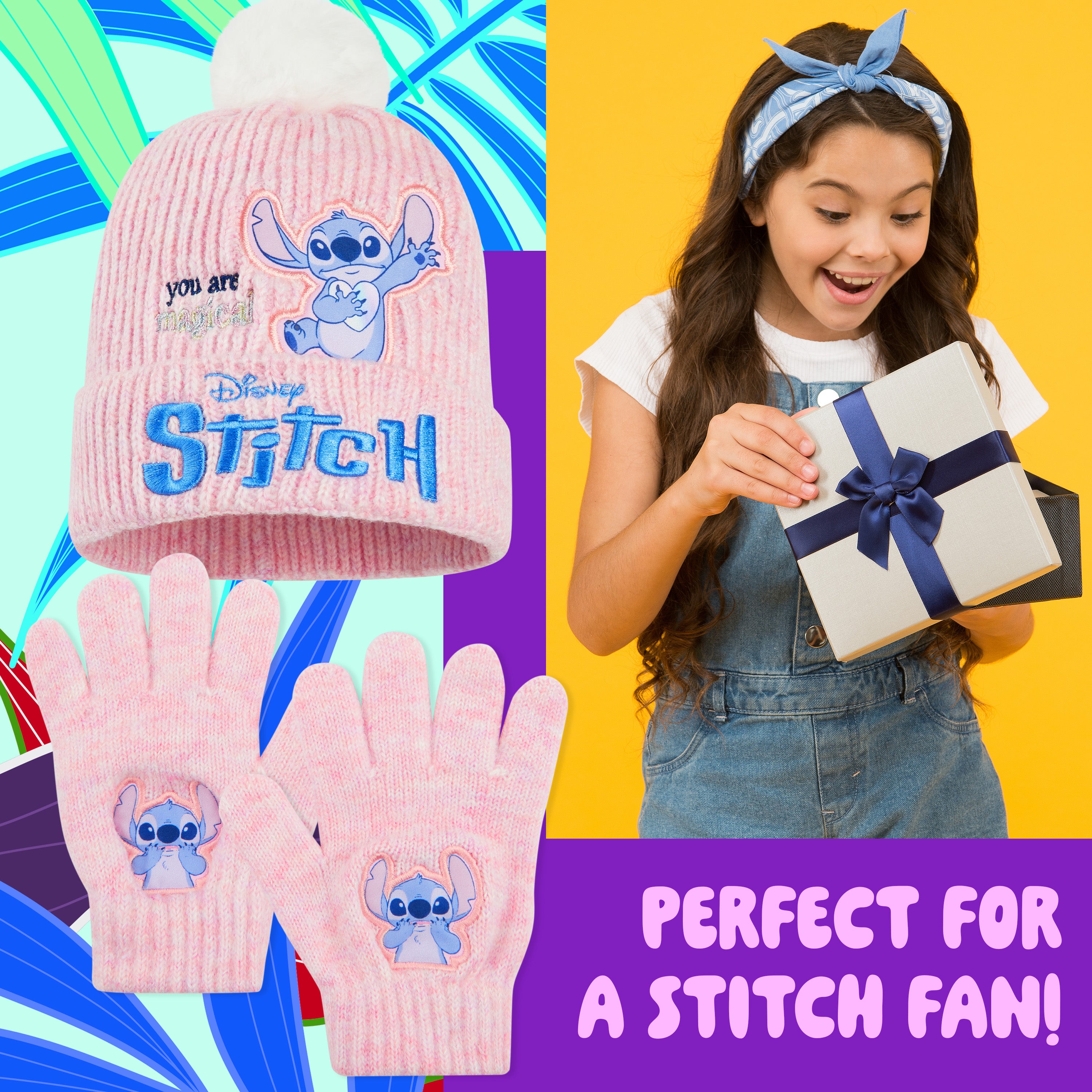 disney-stitch-ensemble-bonnet-gants-fille-hiver-6-14-ans image 3