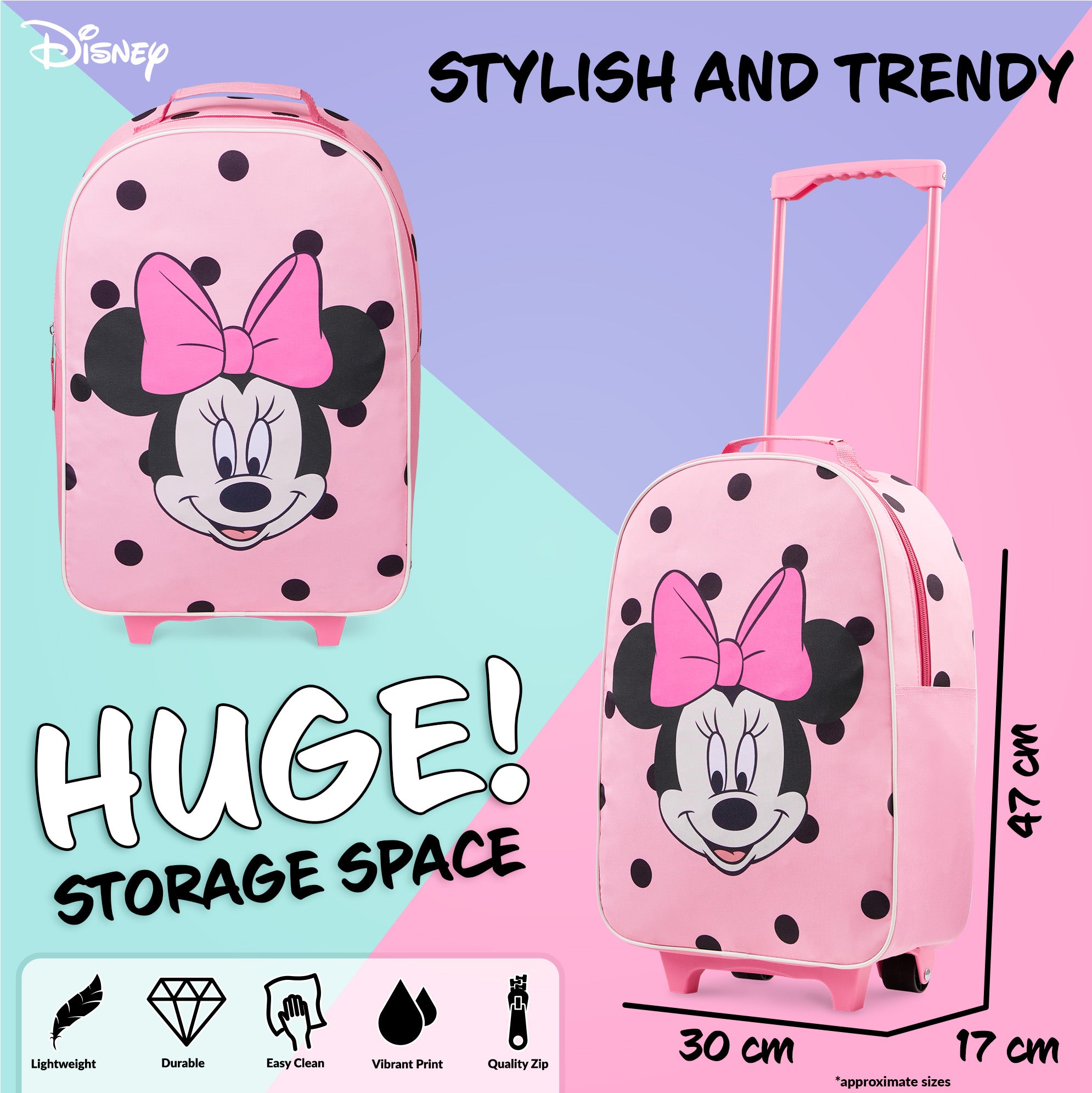 disney-valise-enfant-minnie-rose-roulettes-cabine-pliable image 4