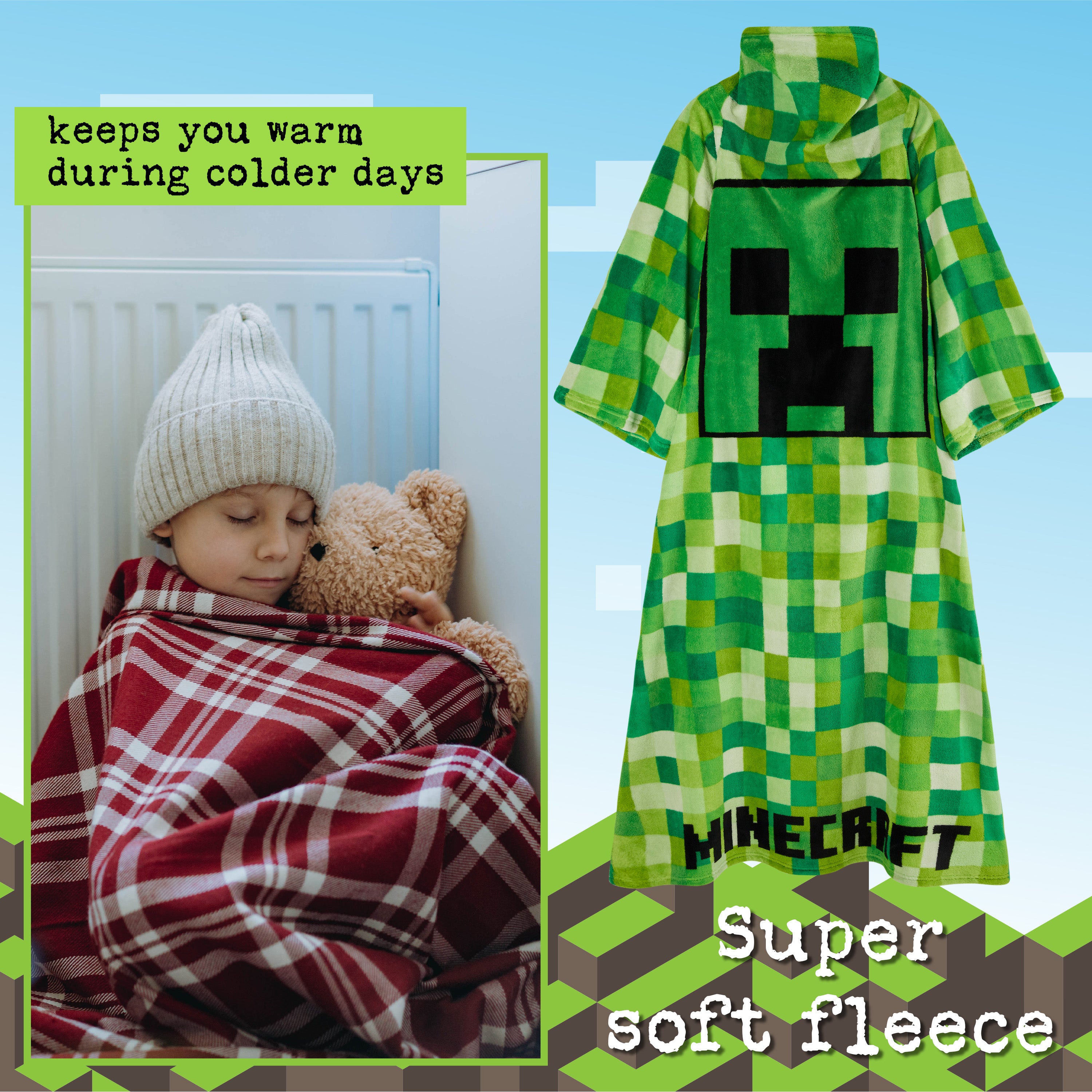 minecraft-sweat-plaid-enfant-vert-polaire-manches image 5
