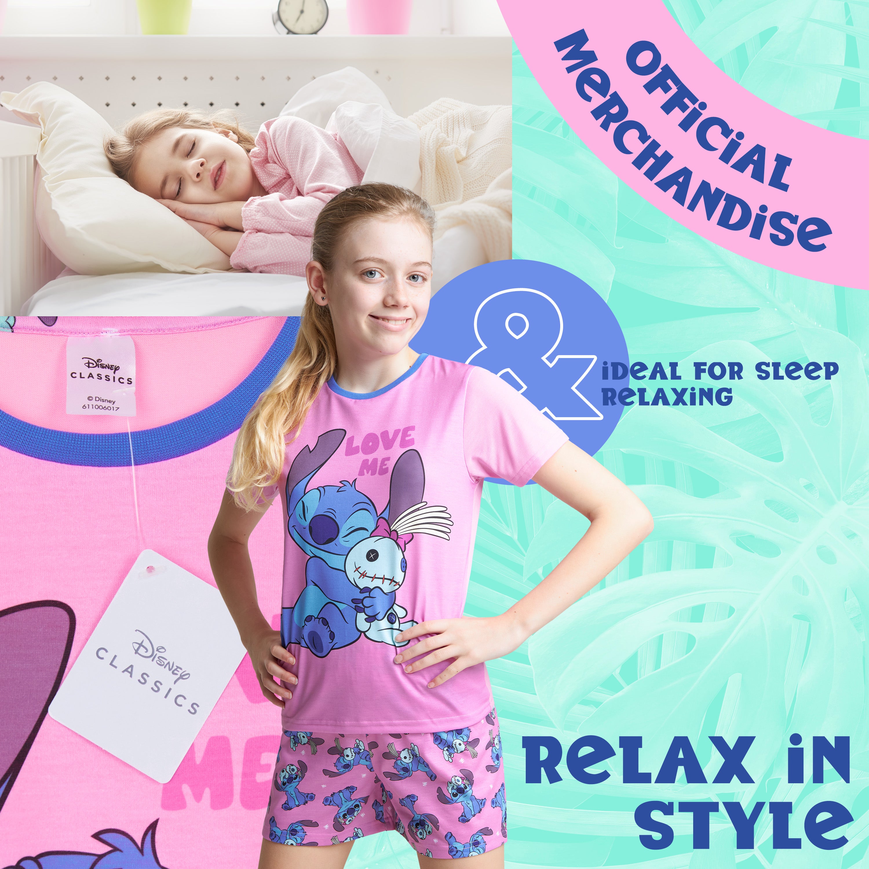 disney-stitch-pyjama-fille-court-short-t-shirt-7-14-ans image 4