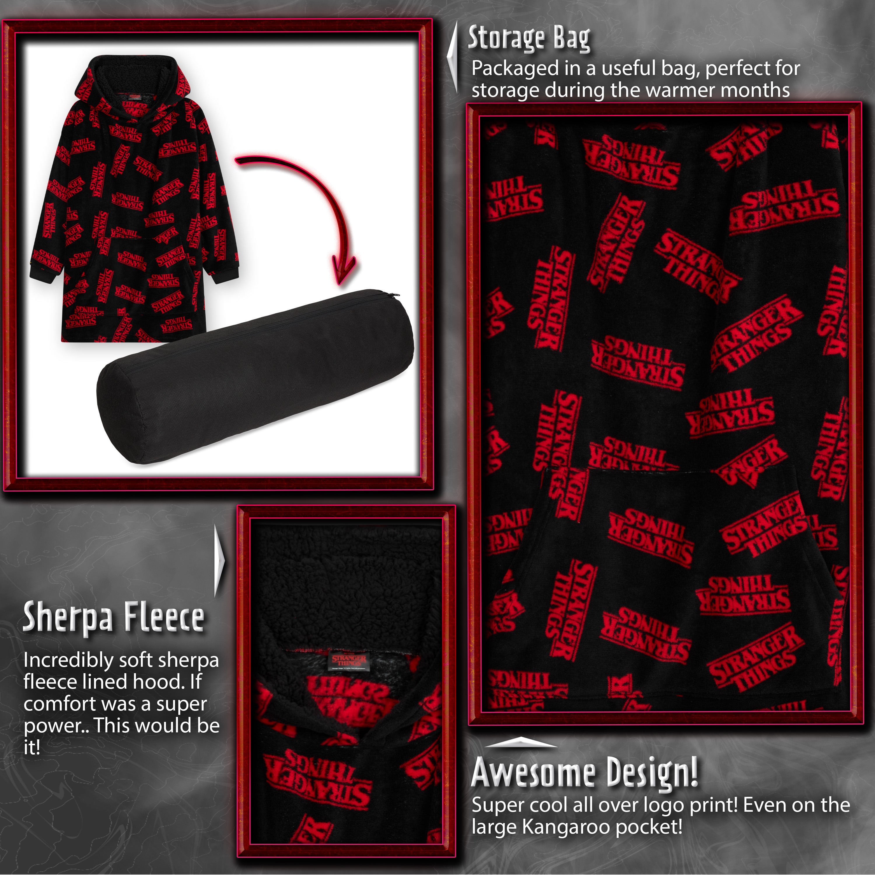 get-trend-stranger-things-sweat-plaid-capuche-noir-rouge-polaire image 4