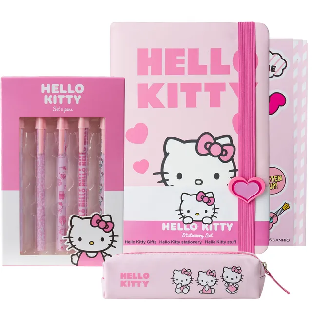 hello-kitty-set-papeterie-rose-trousse-carnet-stickers-stylos image 1