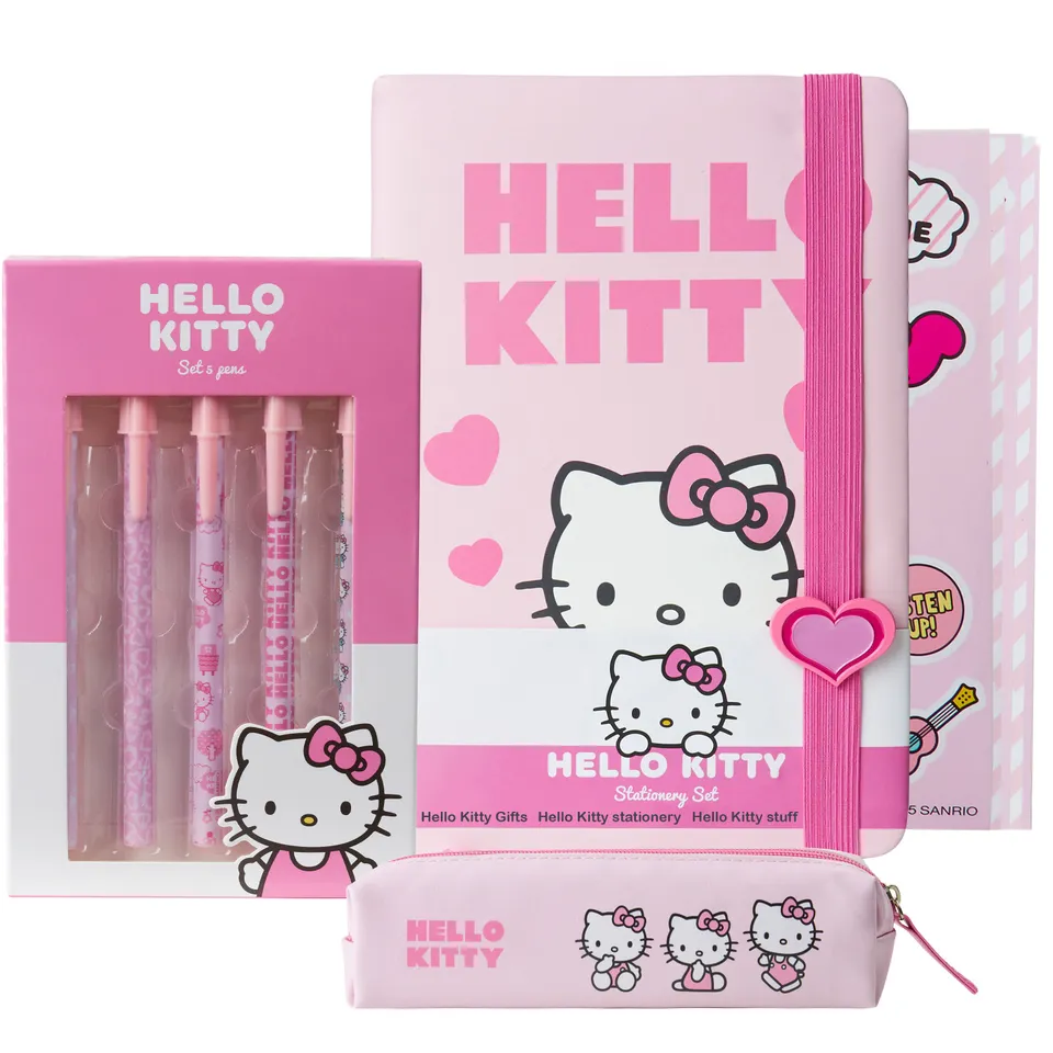 hello-kitty-set-papeterie-rose-trousse-carnet-stickers-stylos image 1