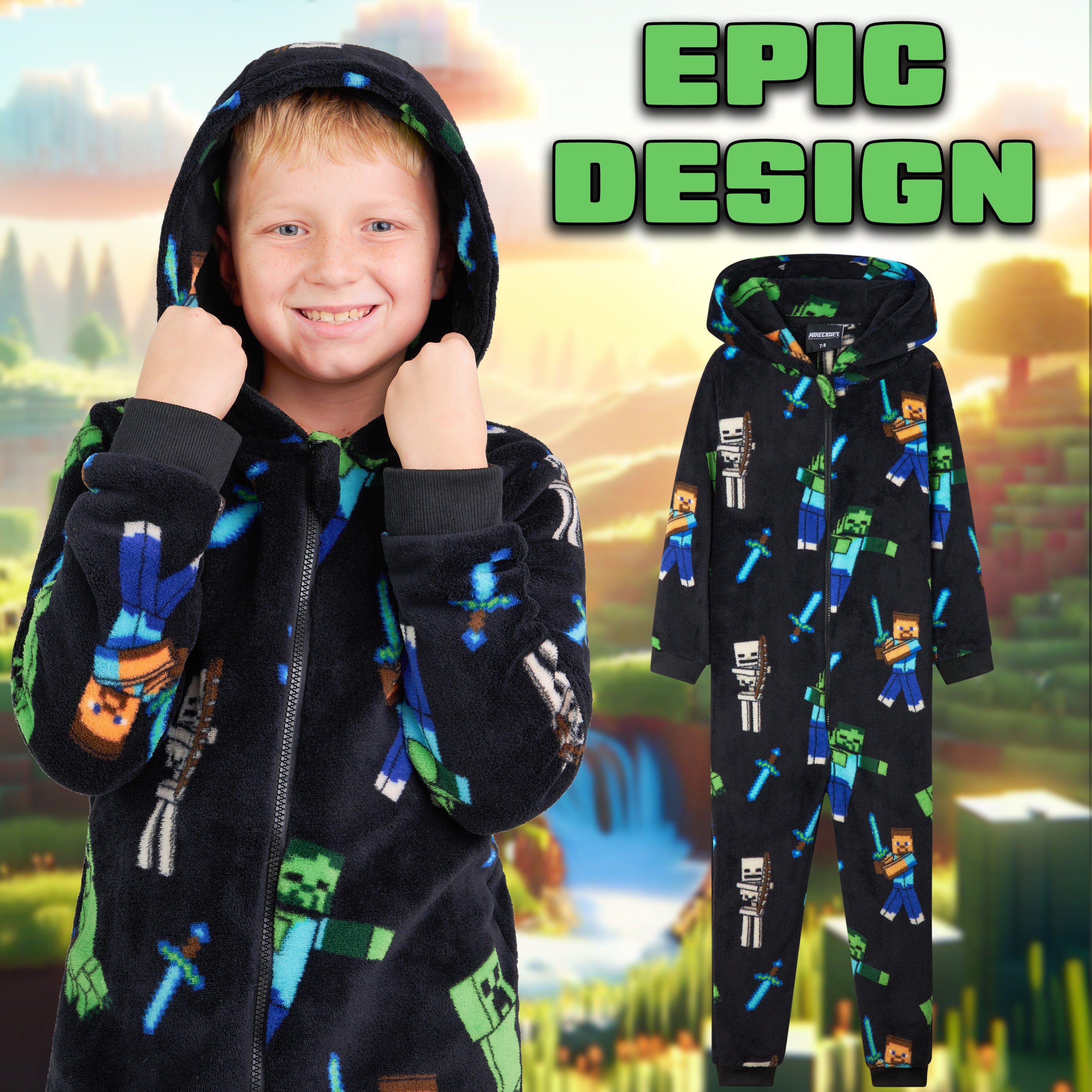 minecraft-combinaison-pyjama-polaire-gar-on-capuche-gamer image 2