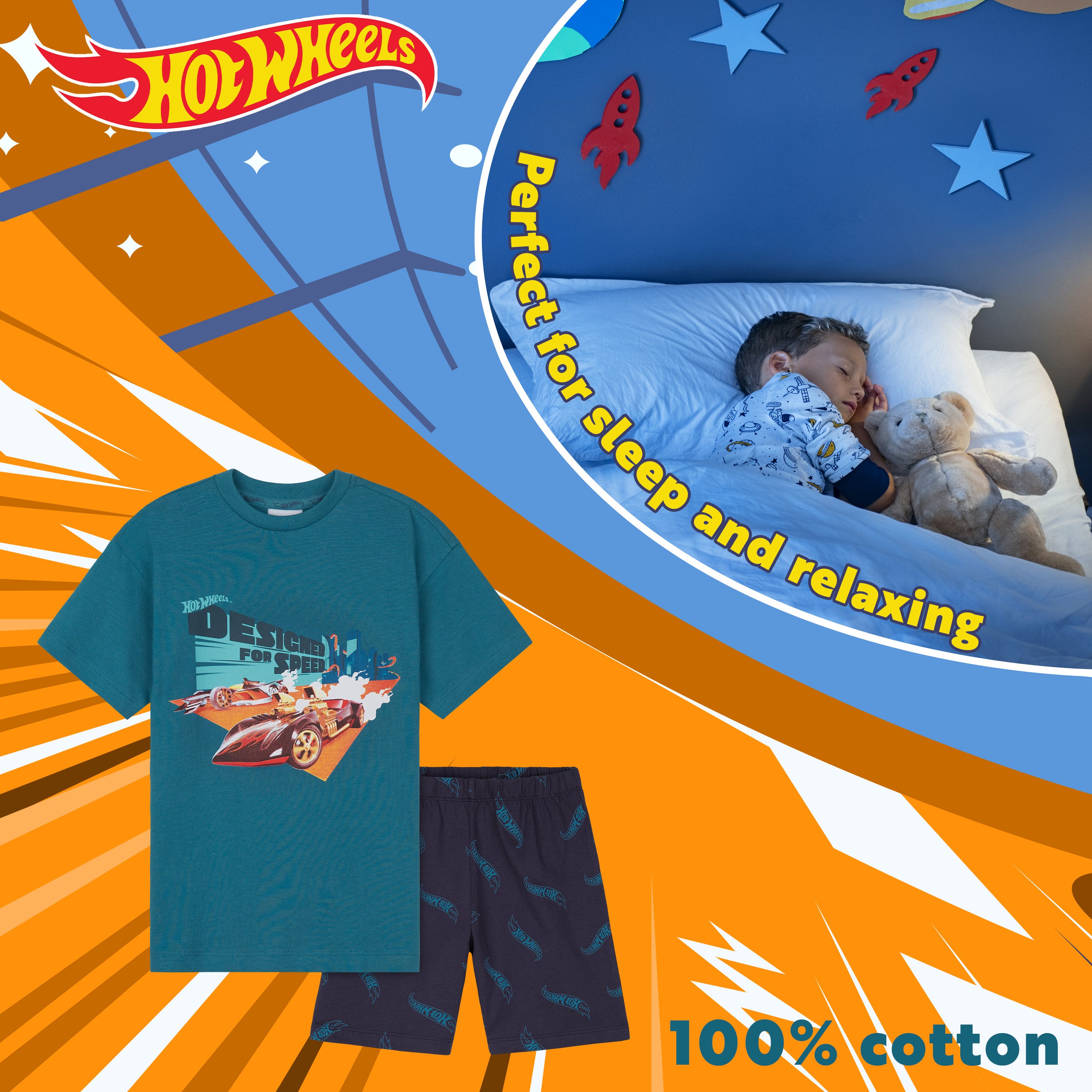 hot-wheels-pyjama-court-coton-bleu-gar-on-7-8-ans-2-pi-ces image 4