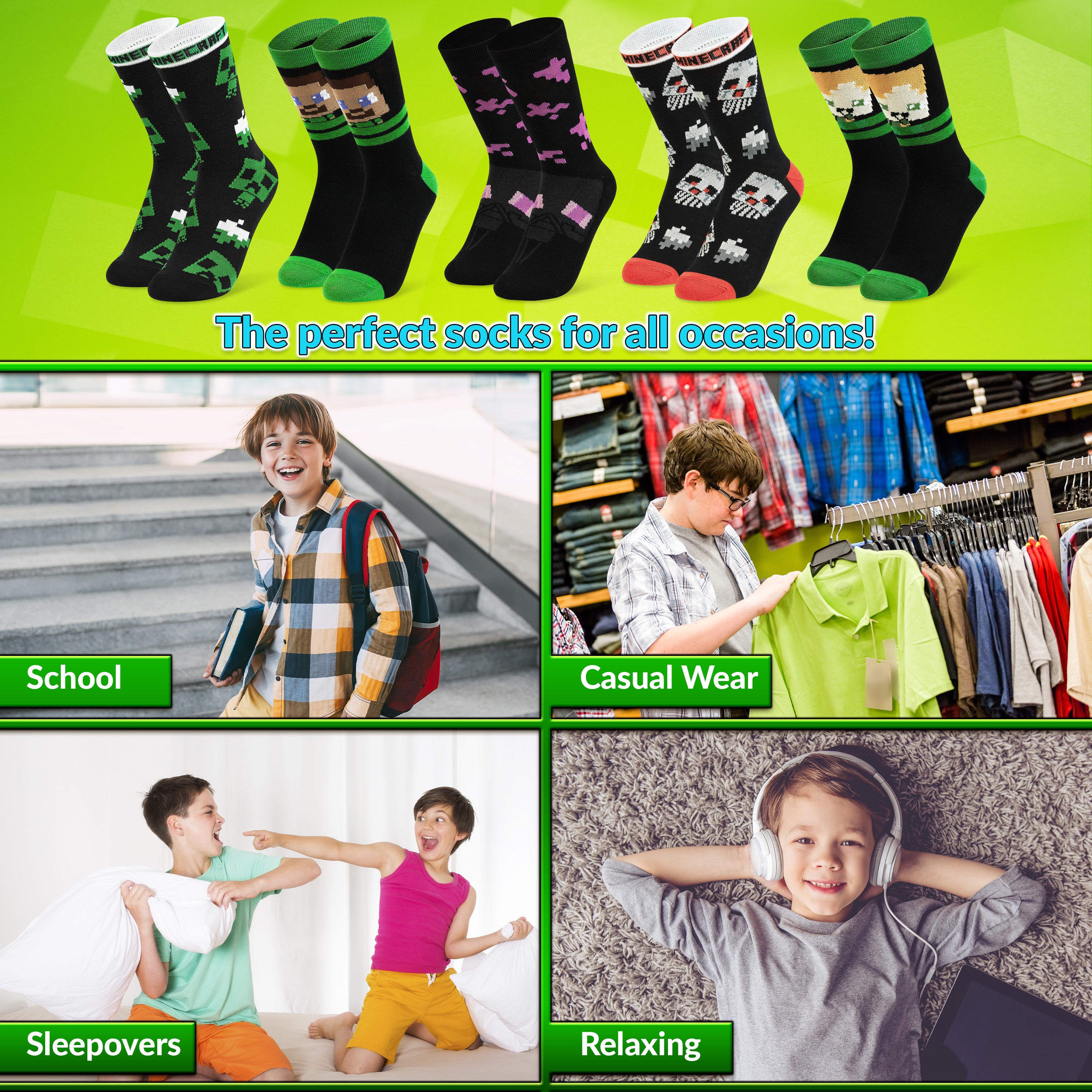 get-trend-boys-minecraft-chaussettes-gar-on-lot-5-coton-12-5-3-5 image 6