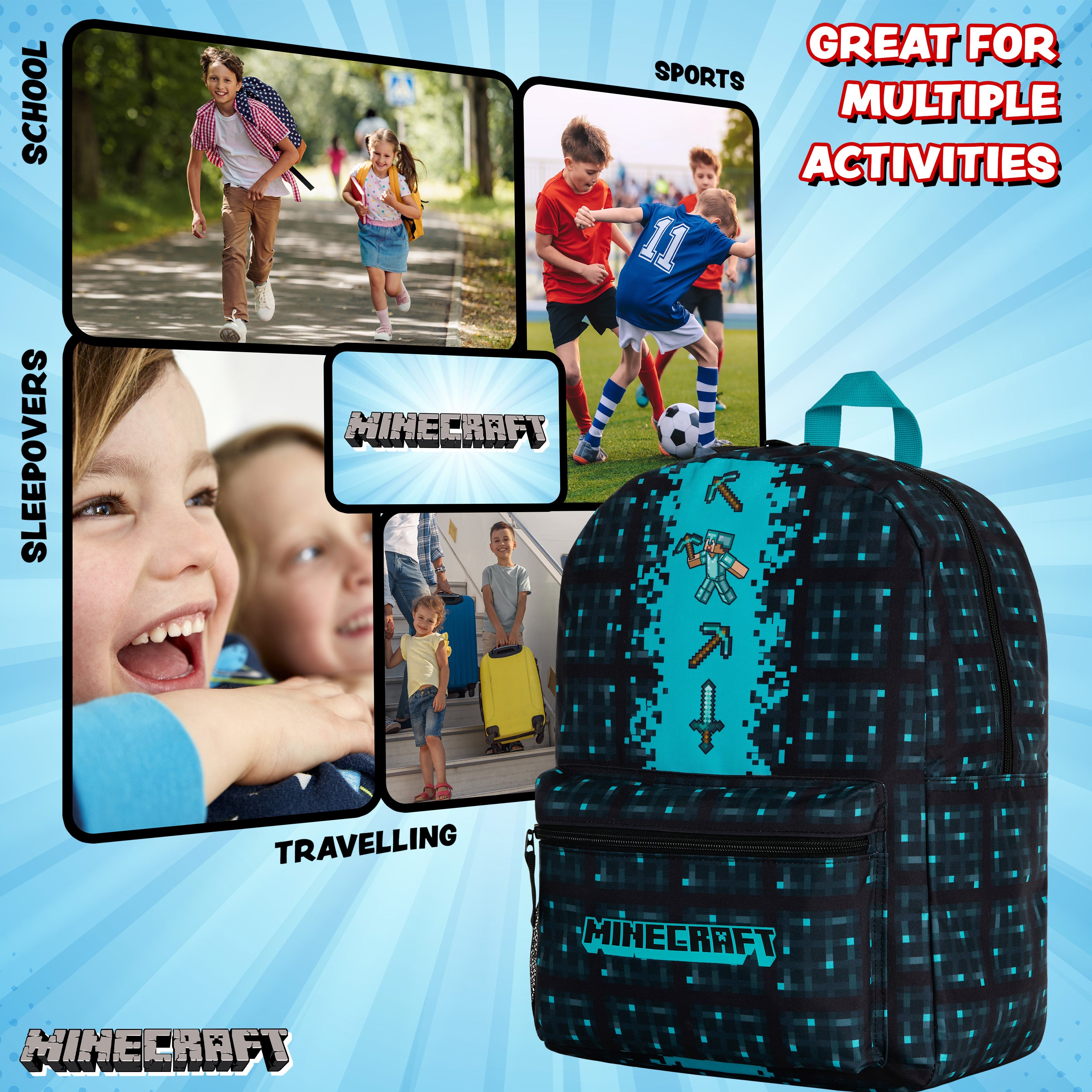 minecraft-sac-dos-enfant-bleu-cartable-cole image 5