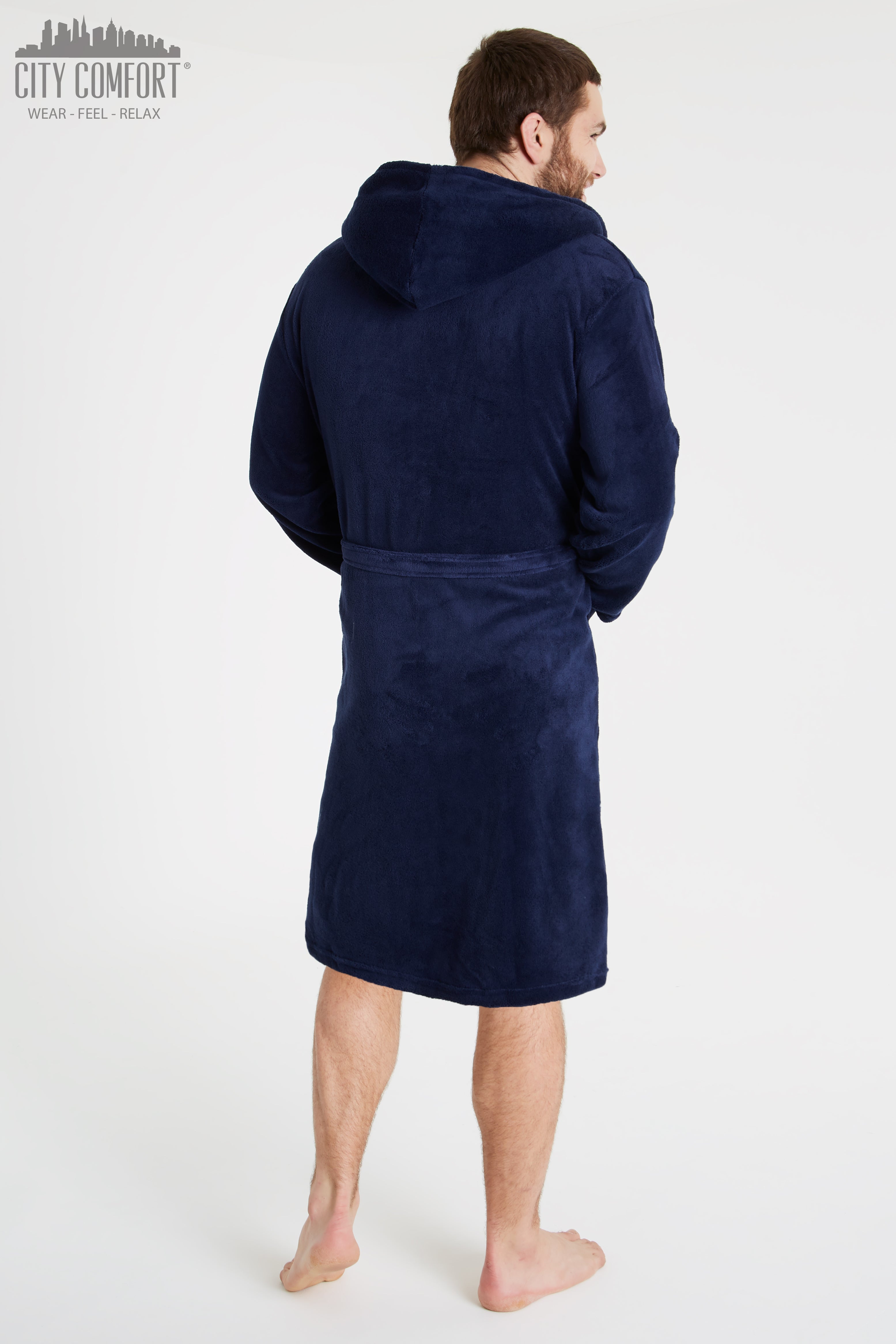citycomfort-peignoir-homme-polaire-bleu-marine-col-ch-le image 7