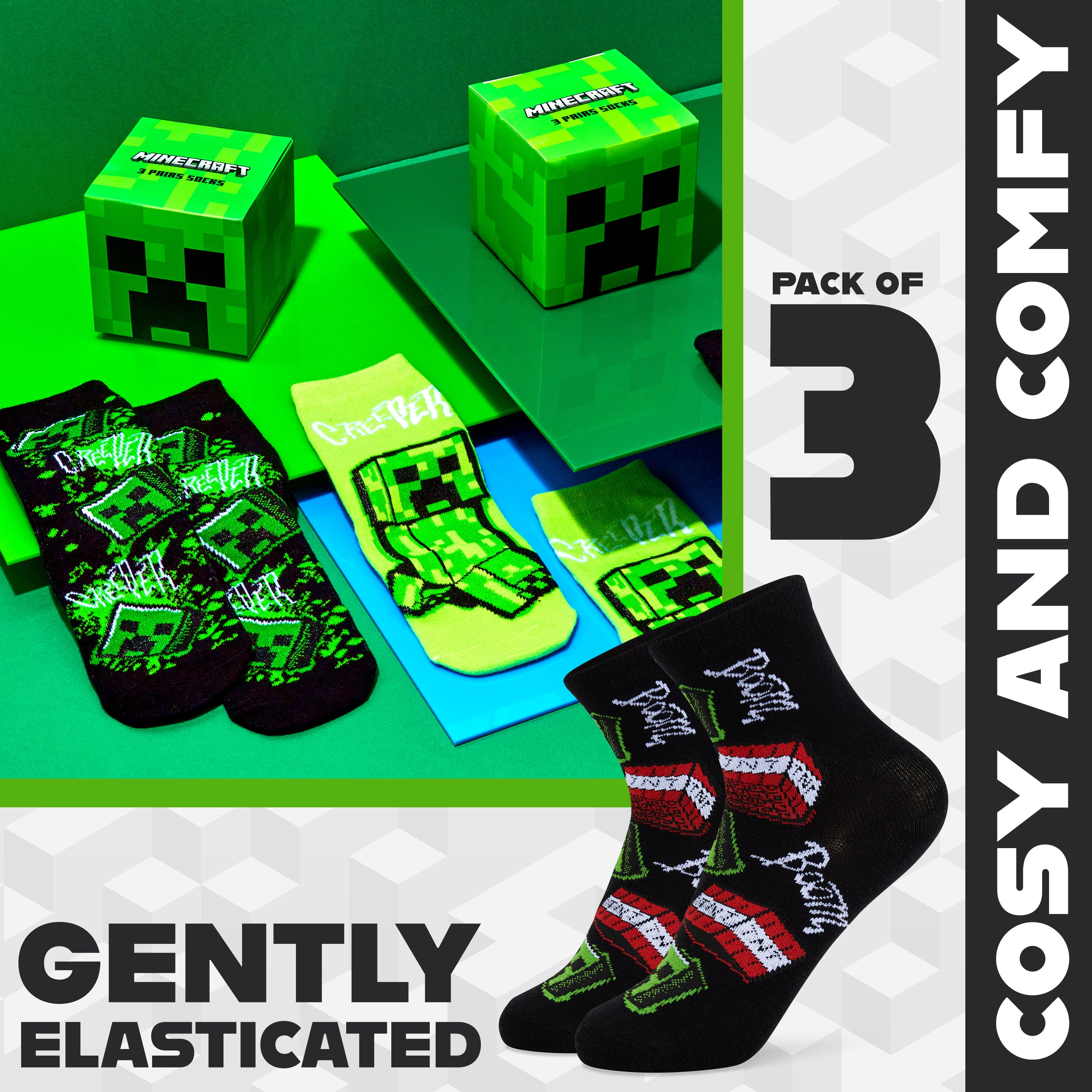 minecraft-creeper-chaussettes-mi-mollet-gar-on-lot-5-coton image 4