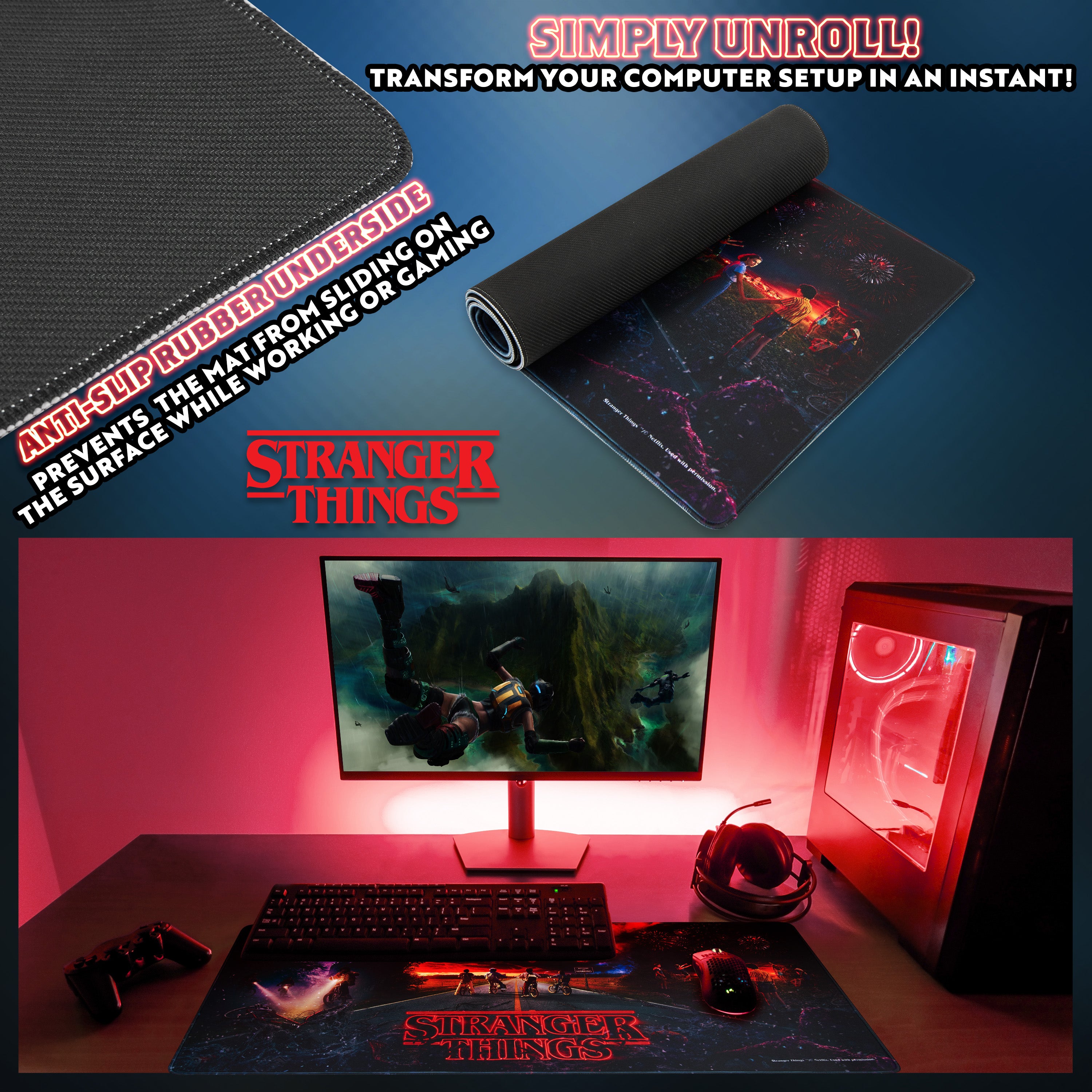get-trend-home-stranger-things-tapis-de-souris-xxl-80x36cm-noir image 4