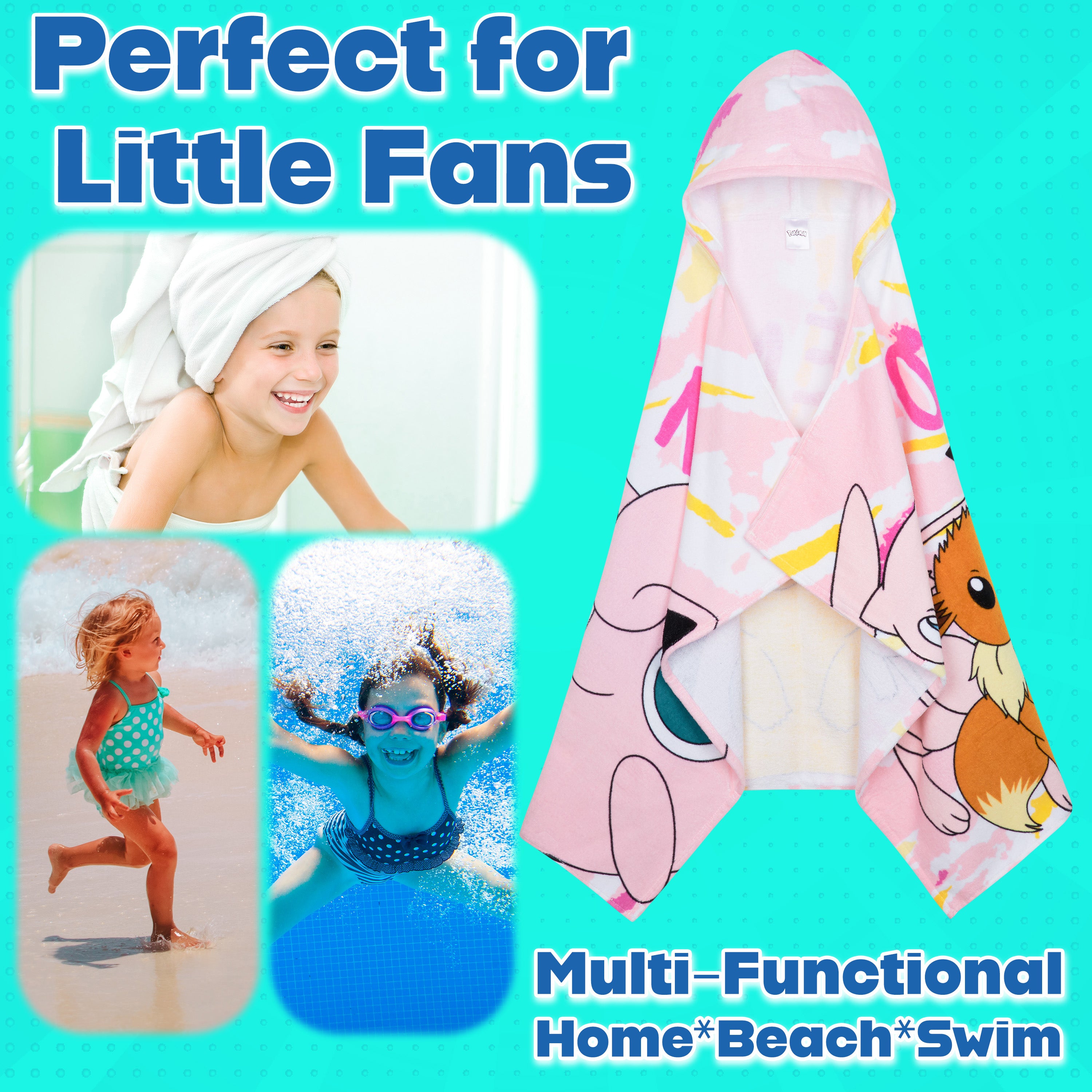 pok-mon-poncho-serviette-capuche-rose-enfant-6-14-ans-absorbant image 2