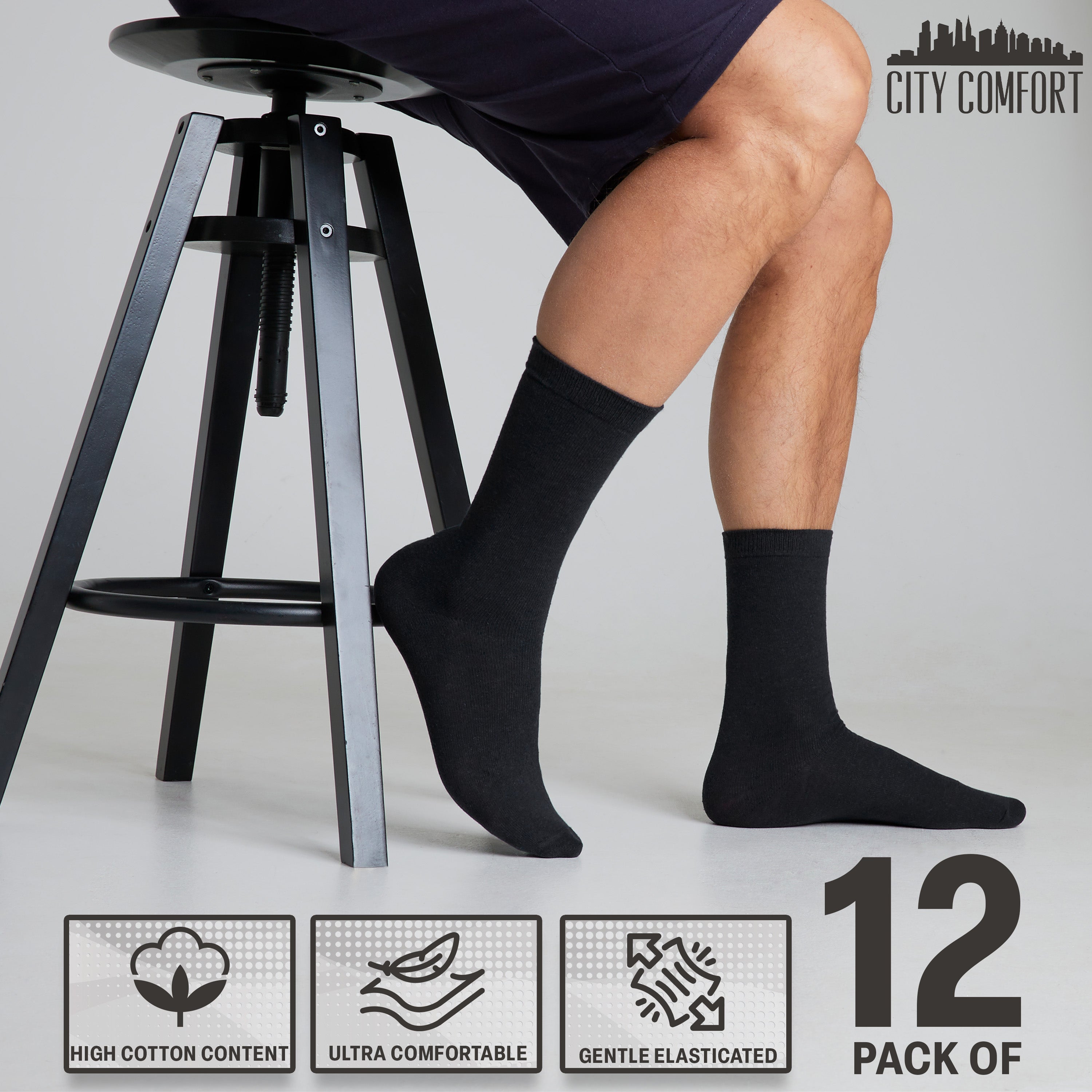 citycomfort-chaussettes-homme-lot-12-coton-mi-mollet image 4