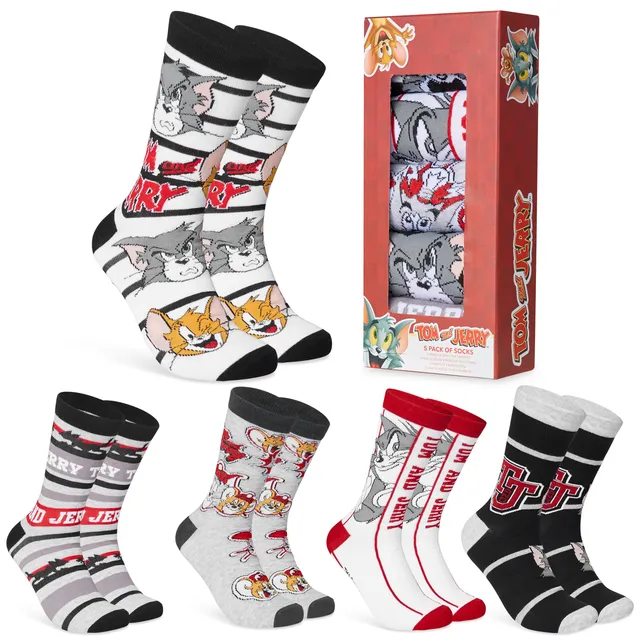 tom-et-jerry-chaussettes-homme-lot-5-paires-coton-tige-haute image 1