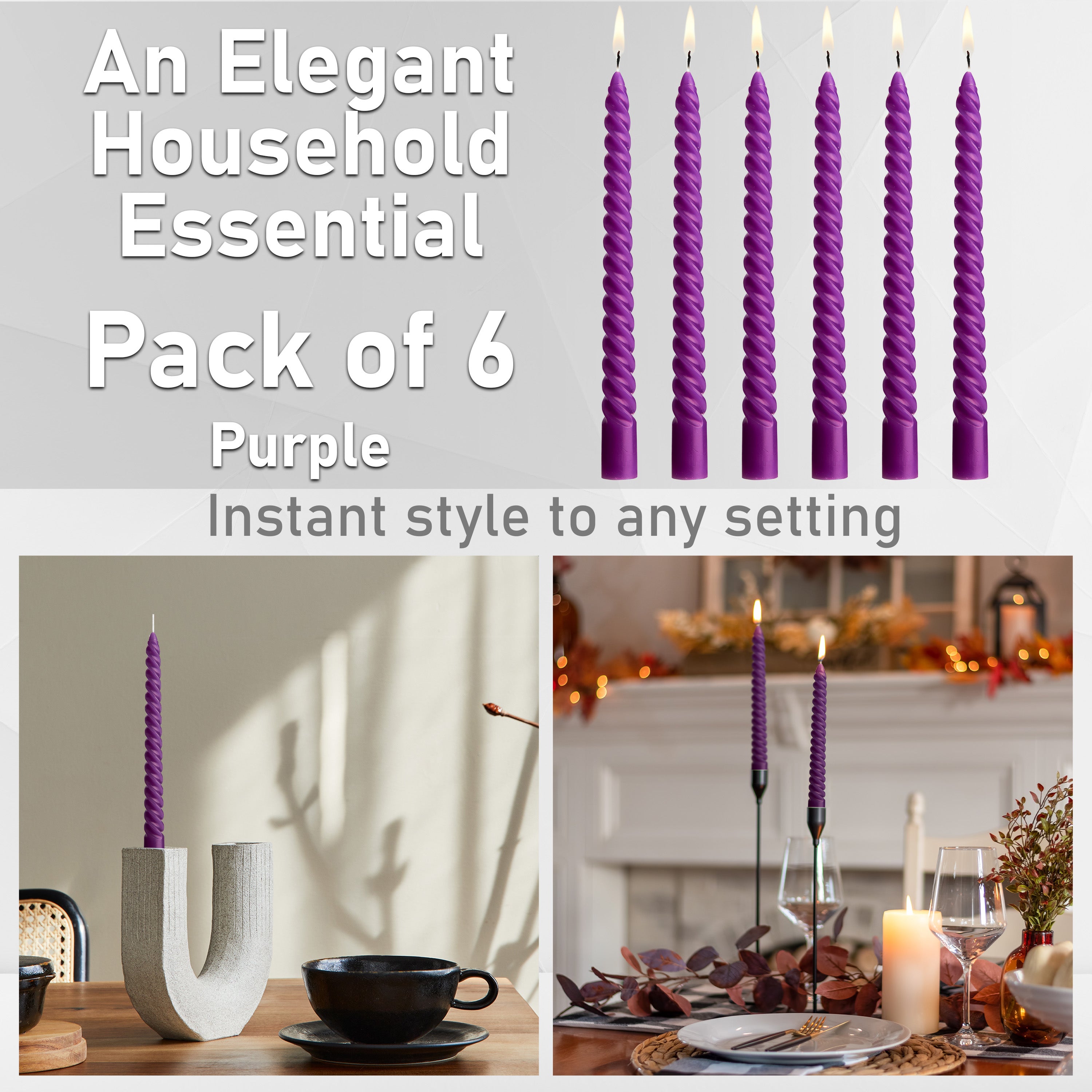 deco-express-bougies-torsad-es-violettes-lot-de-6-non-parfum-es image 3