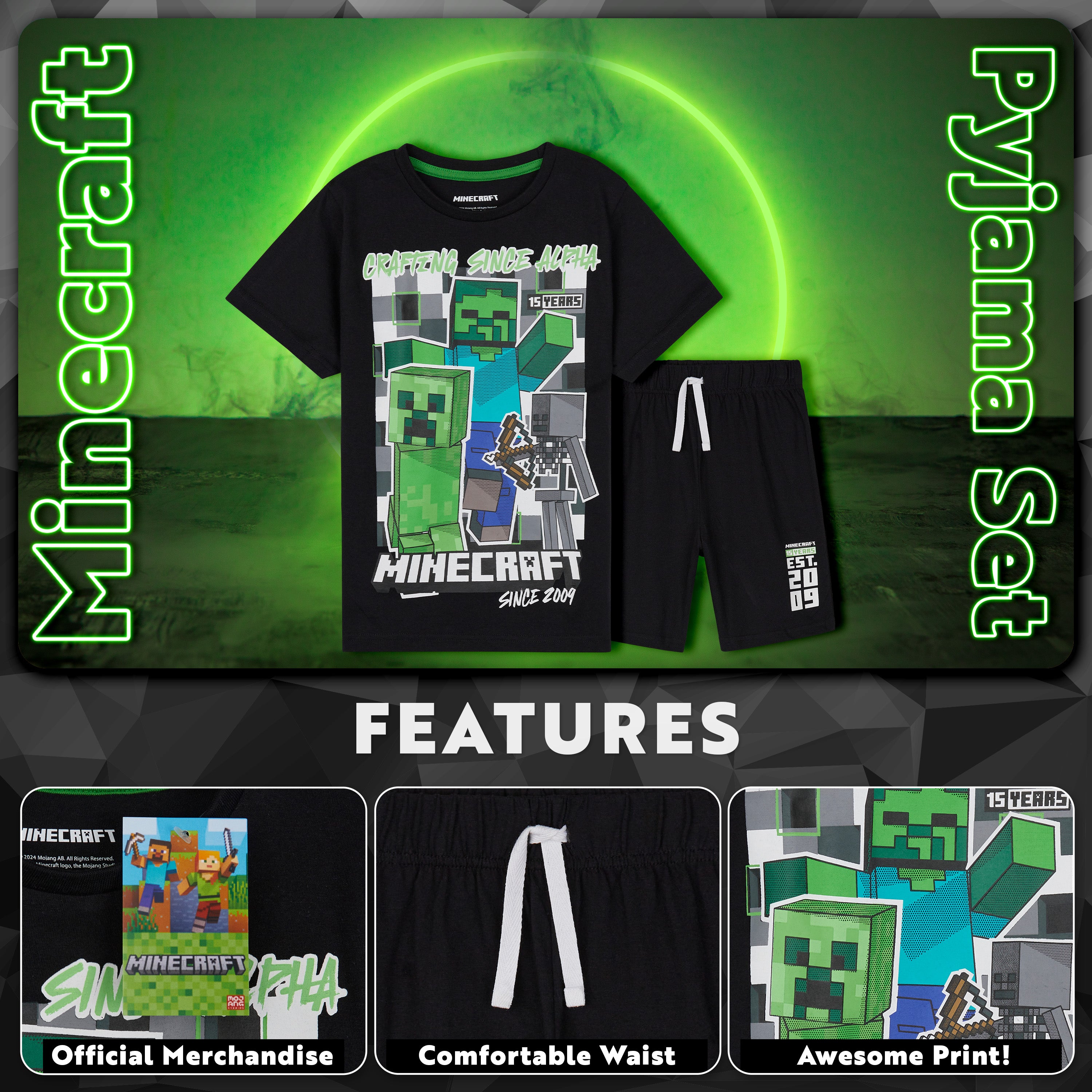 minecraft-pyjama-short-garcon-coton-ete-5-6-ans-gamer image 3
