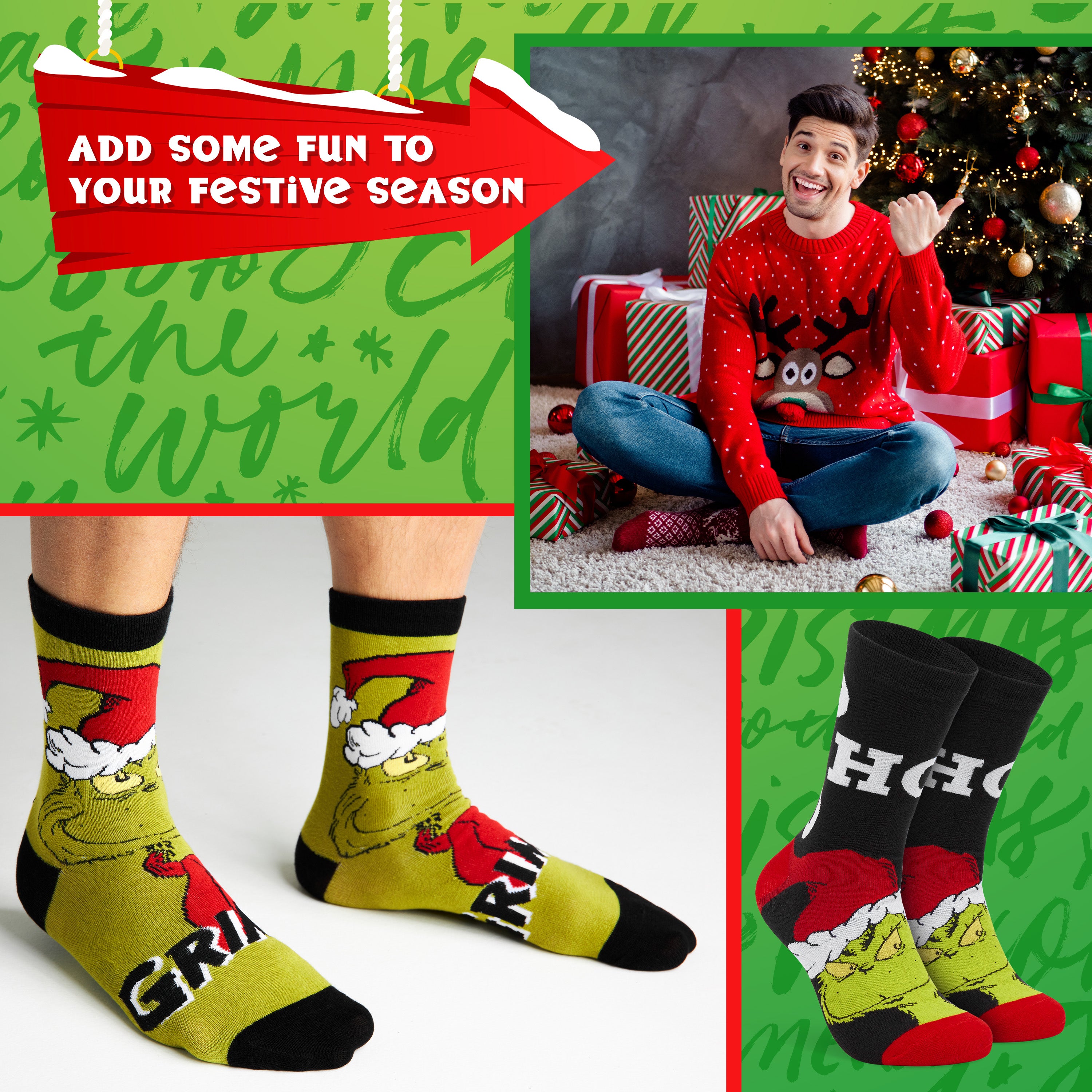 get-trend-men-chaussettes-grinch-homme-mi-mollet-lot image 3