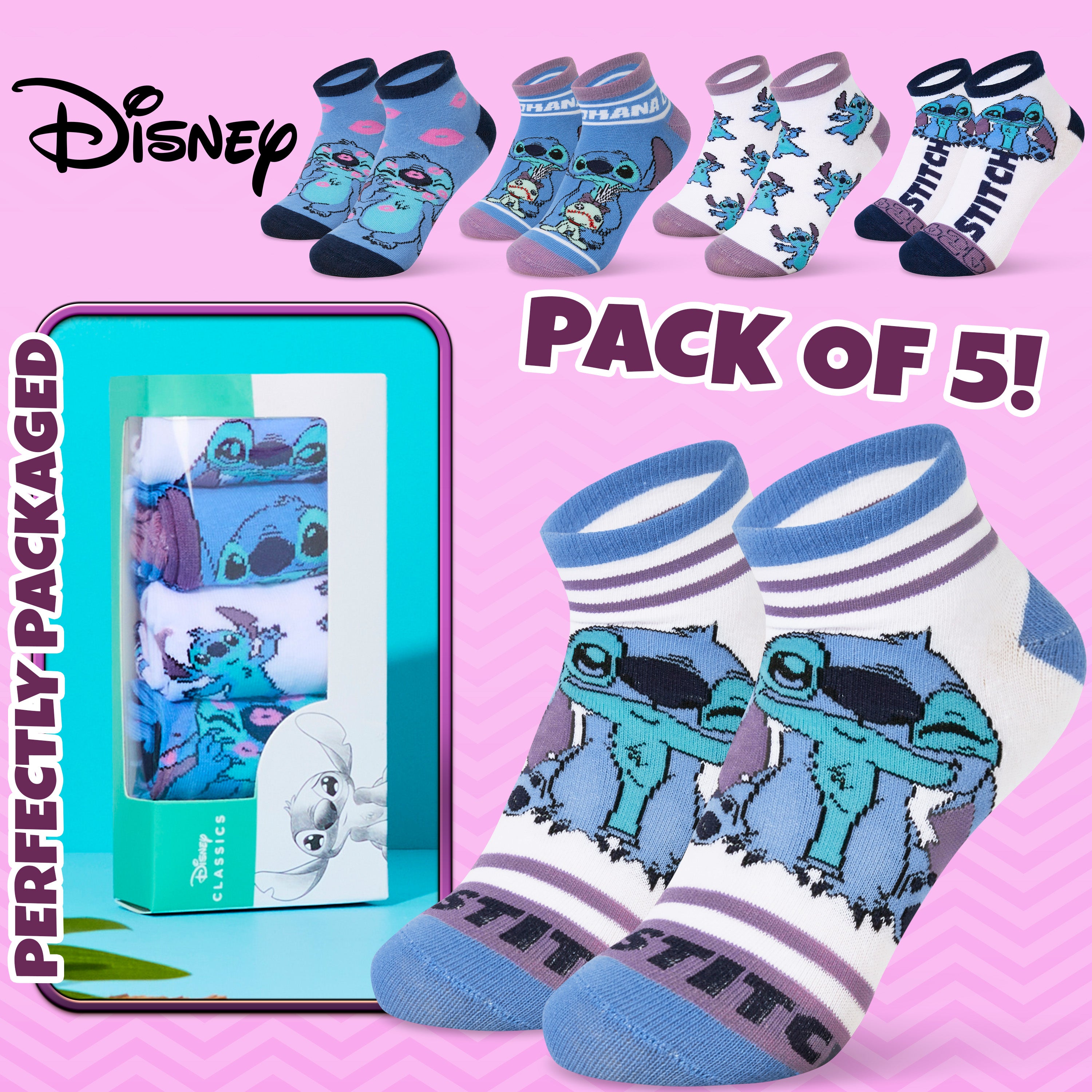 disney-socquettes-cheville-femme-coton-lot-de-5-stitch image 6