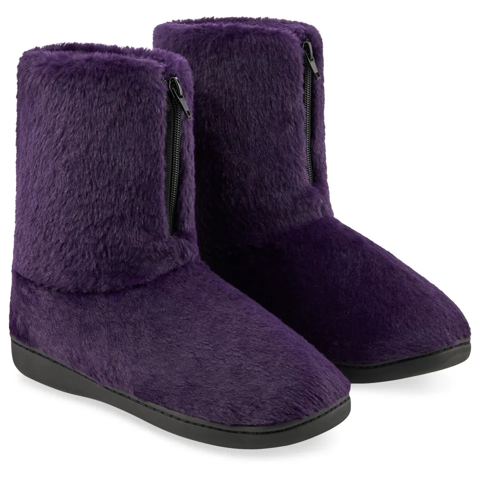 citycomfort-chaussons-bottes-femme-fourr-s-gris-violet image 1