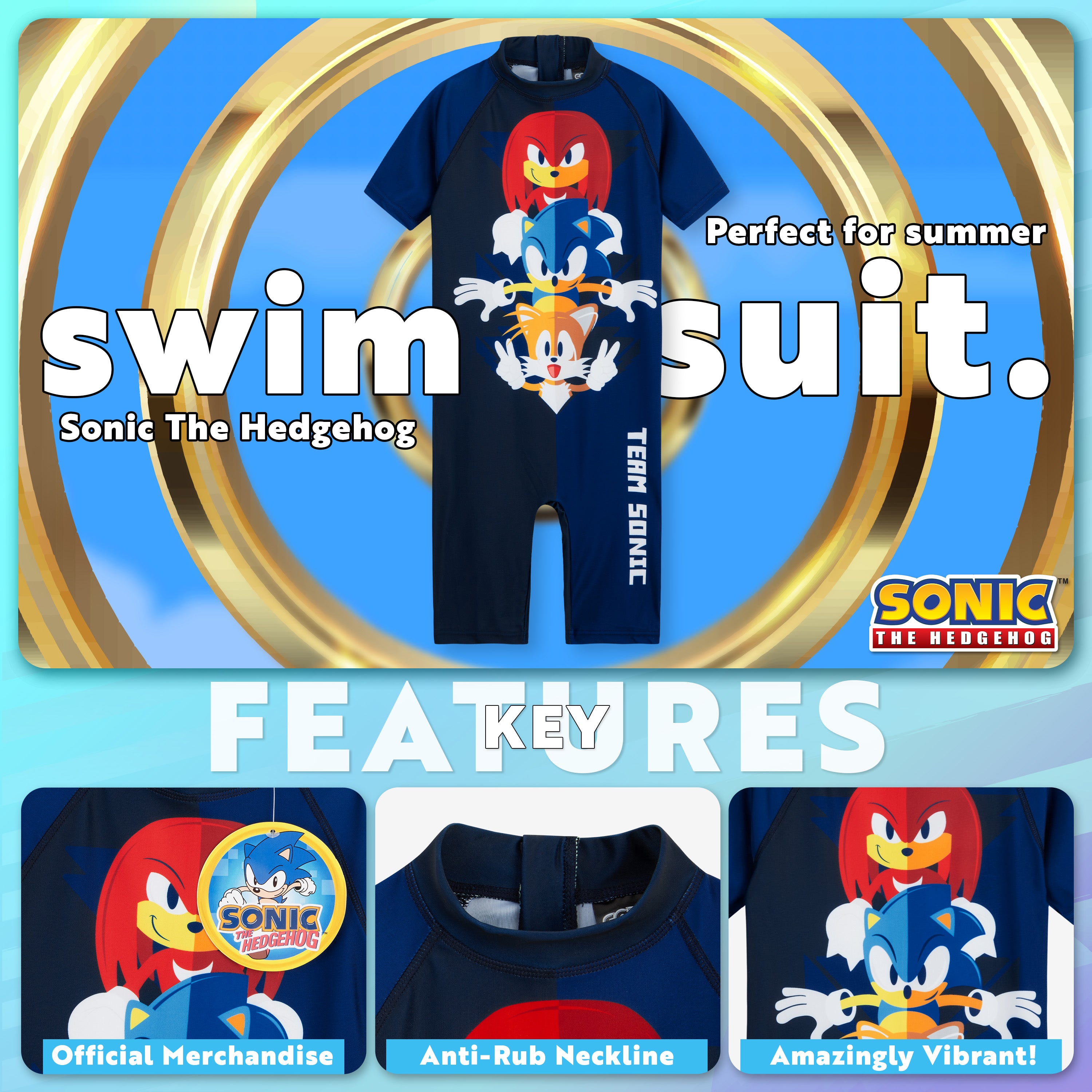 sonic-maillot-de-bain-gar-on-manches-courtes-zip-3-4-ans image 3