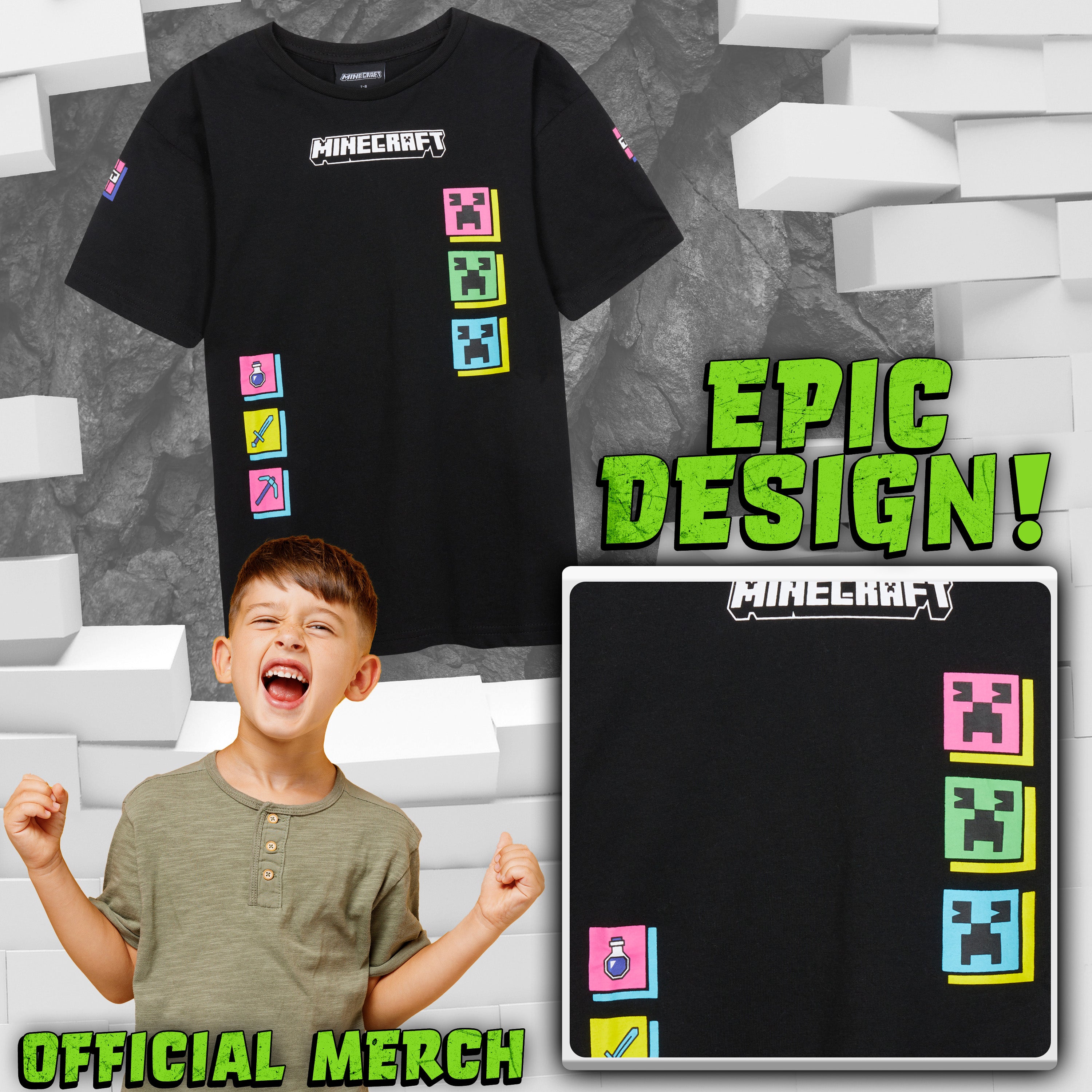 minecraft-t-shirt-garcon-manches-courtes-lot-3-11-12-ans image 3