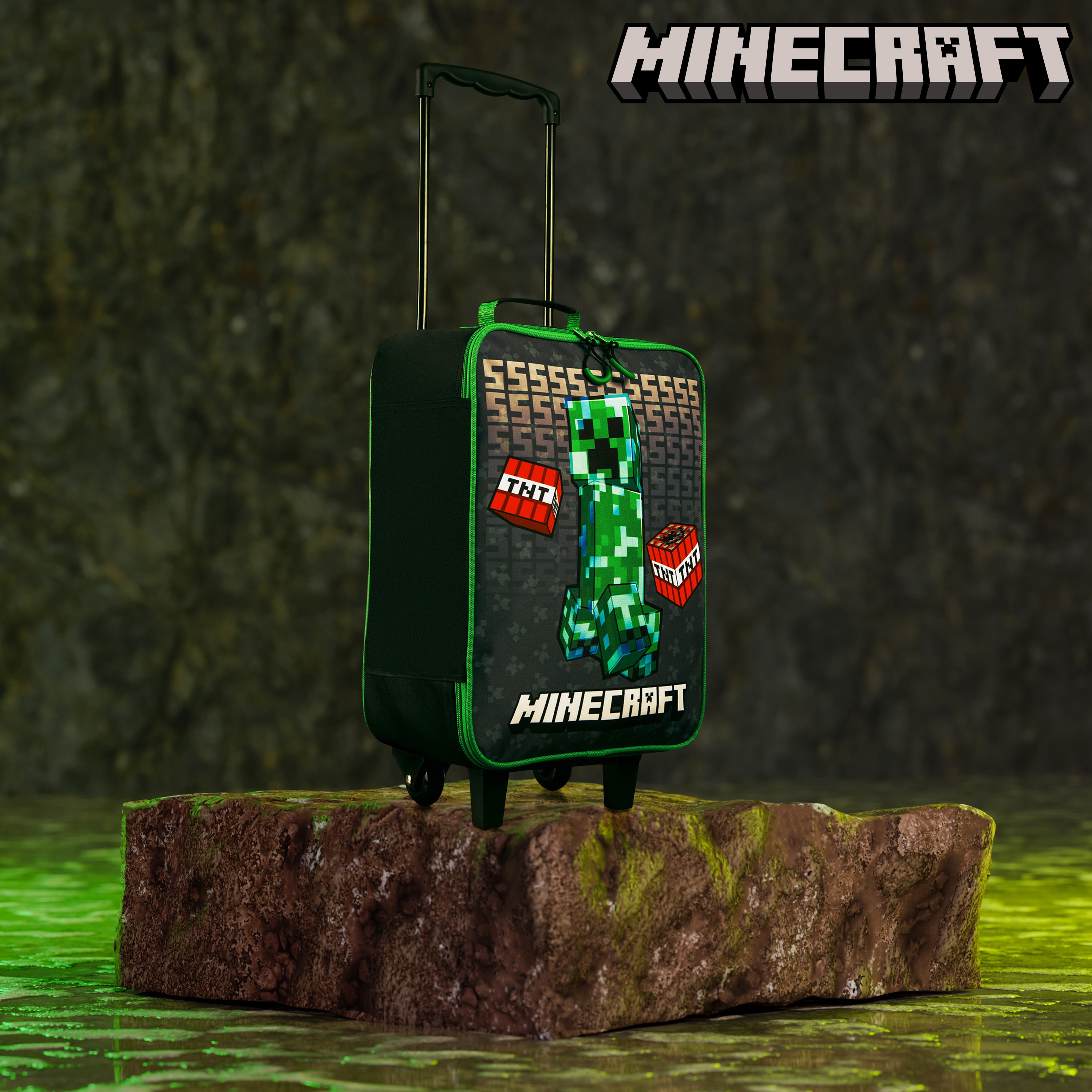 minecraft-valise-cabine-enfant-pliable-roulettes-creeper image 2